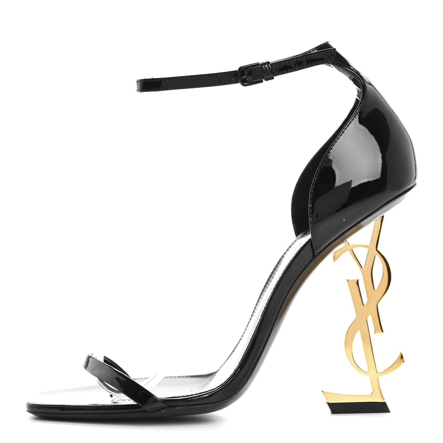 Saint Laurent Patent Calfskin Opyum 110 Sandals 37 Black Gold 1 of 10