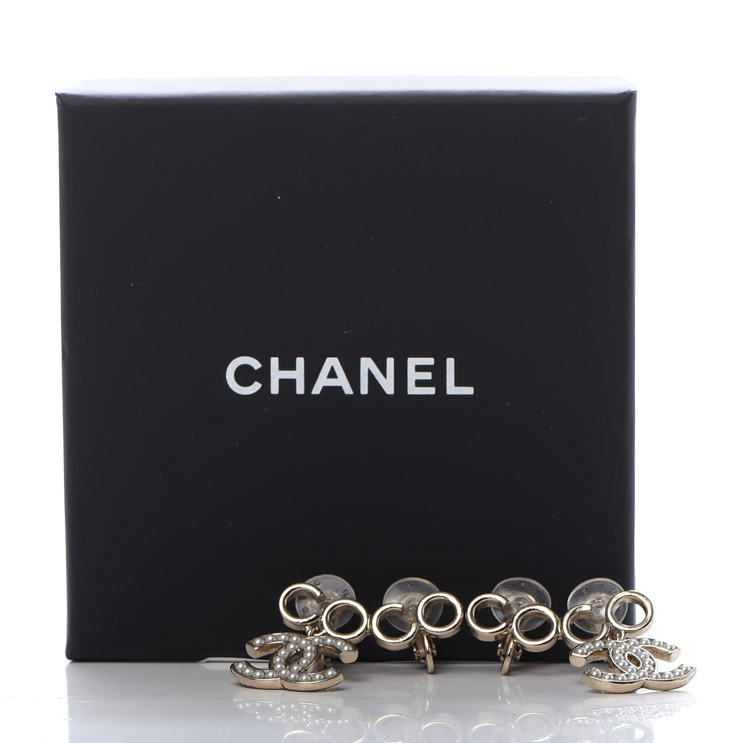 Metal Pearl CC Coco Climber Clip On Earrings Gold