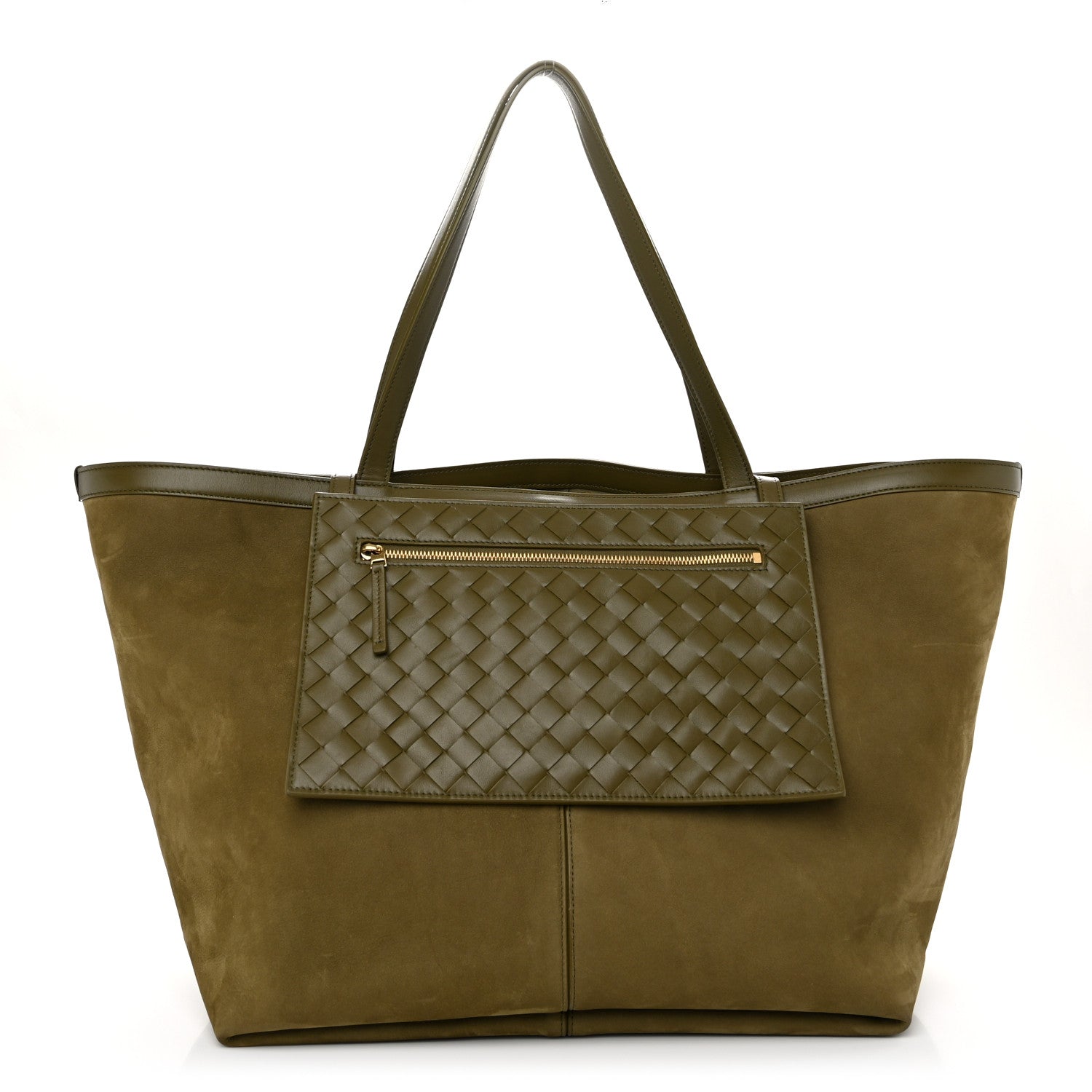 Bottega Veneta Suede Nappa Intrecciato Large Flip Flap Tote Mud