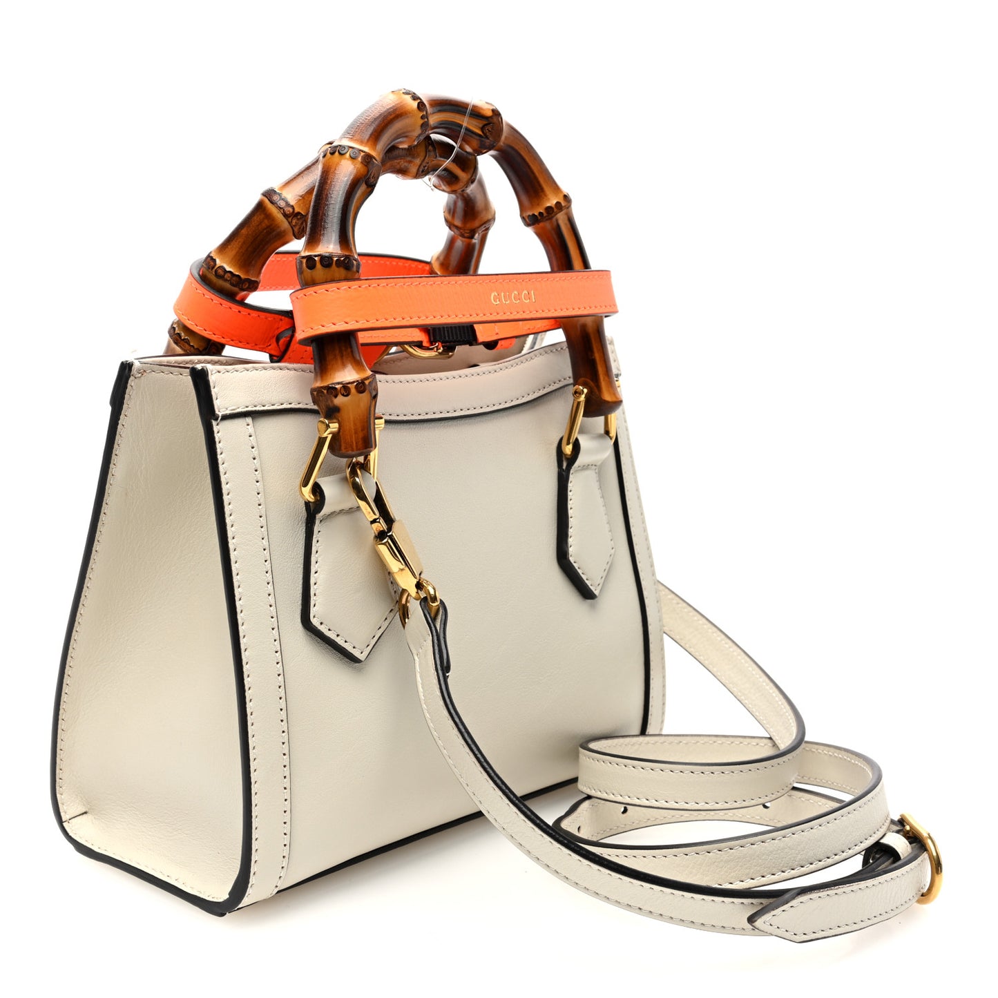 Wonka Grain Calfskin Mini Diana Tote Bag Mystic White Orange Fluo