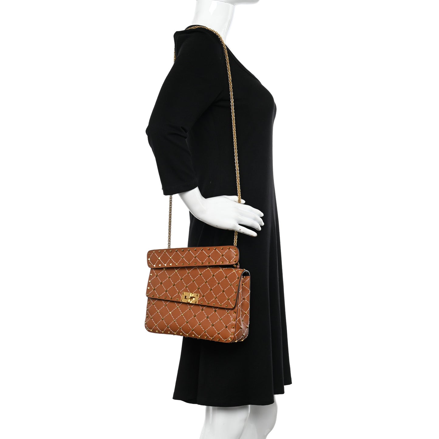 Nappa Medium Rockstud Spike Shoulder Bag Light Cuir