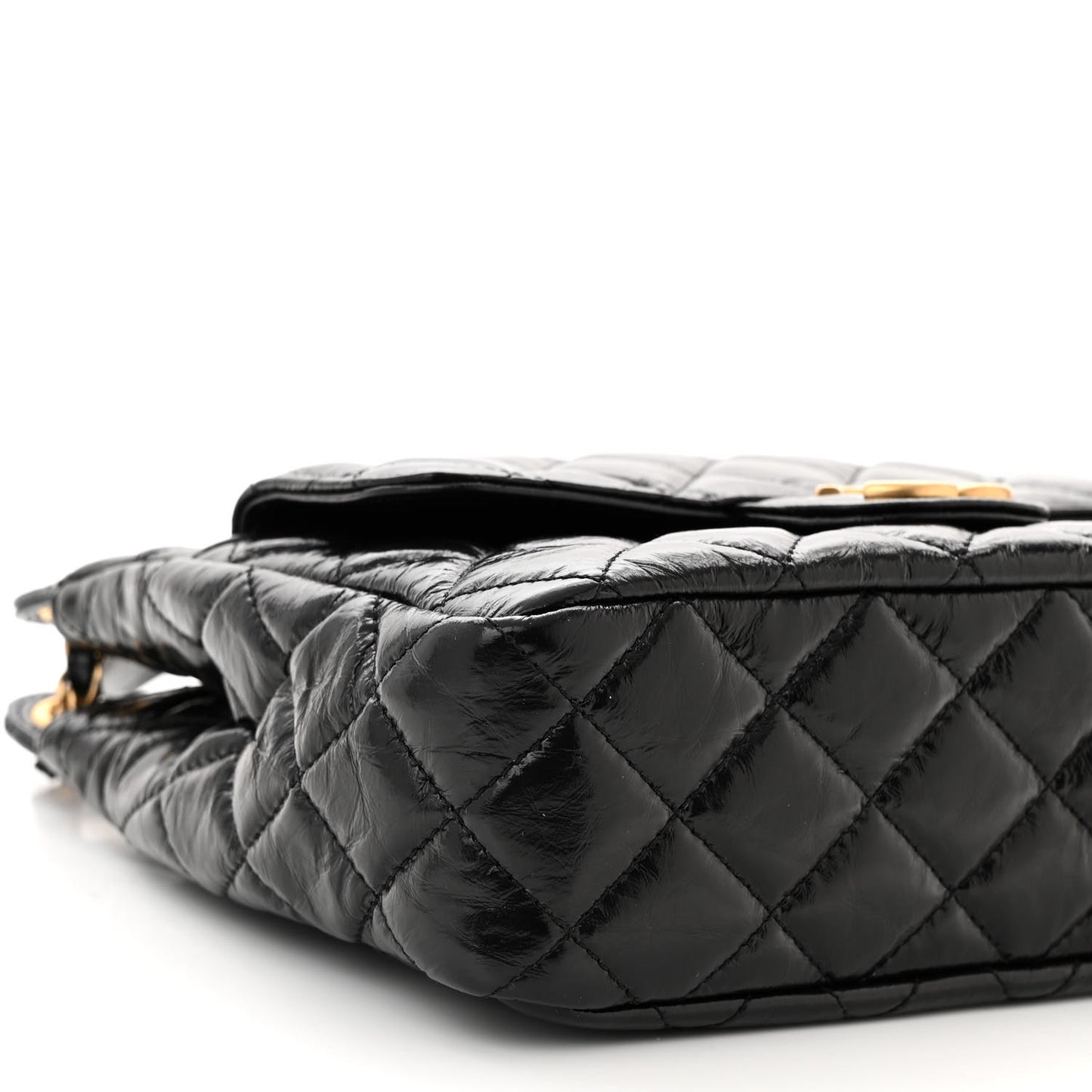 Shiny Crumpled Calfskin Quilted Wavy CC Hobo Black