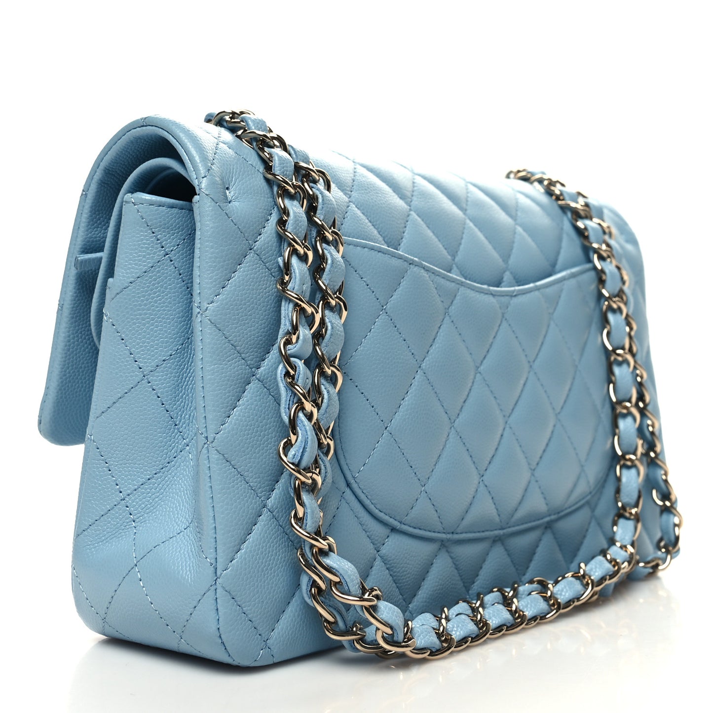 Caviar Quilted Medium Double Flap Light Blue
