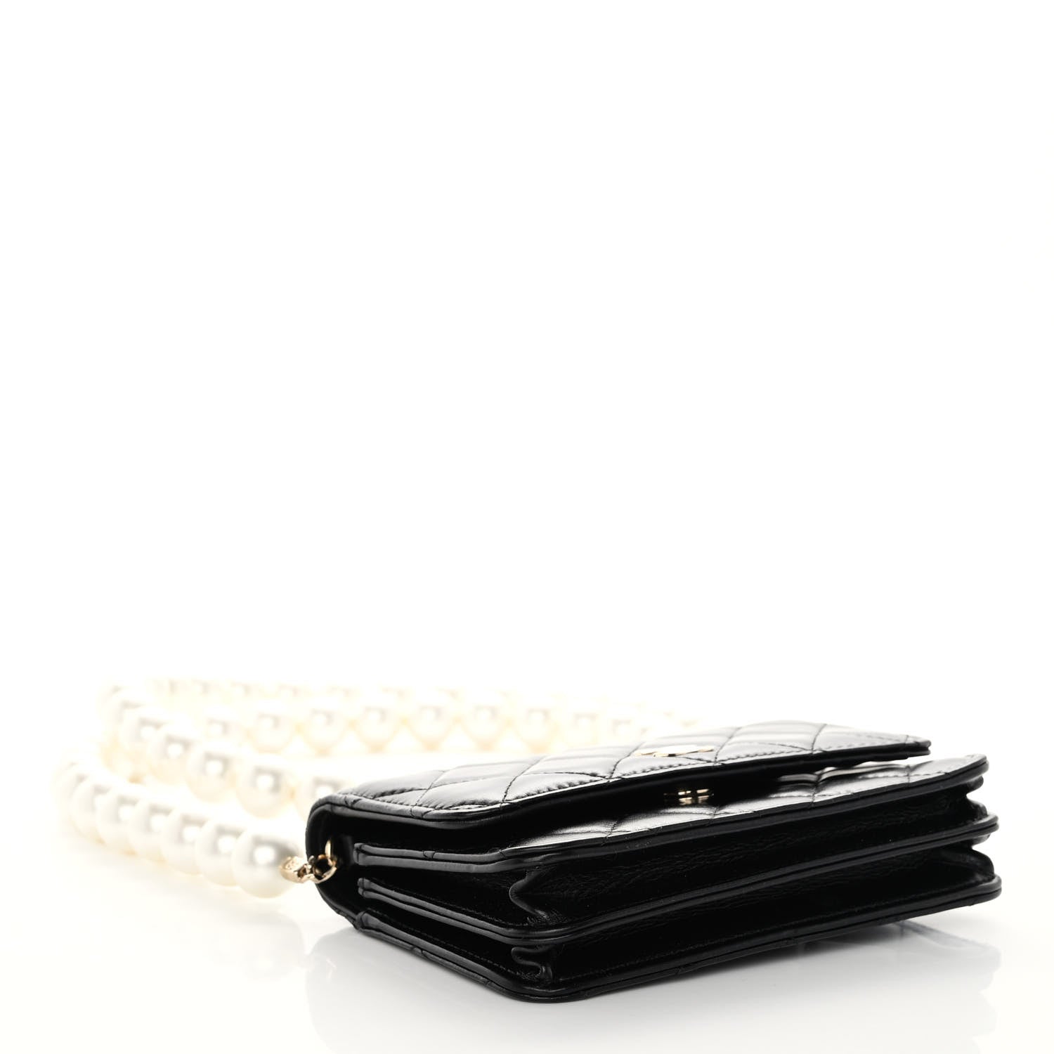 Chanel Calfskin Quilted Mini Maxi Pearls Wallet On Chain WOC Black 4 of 10