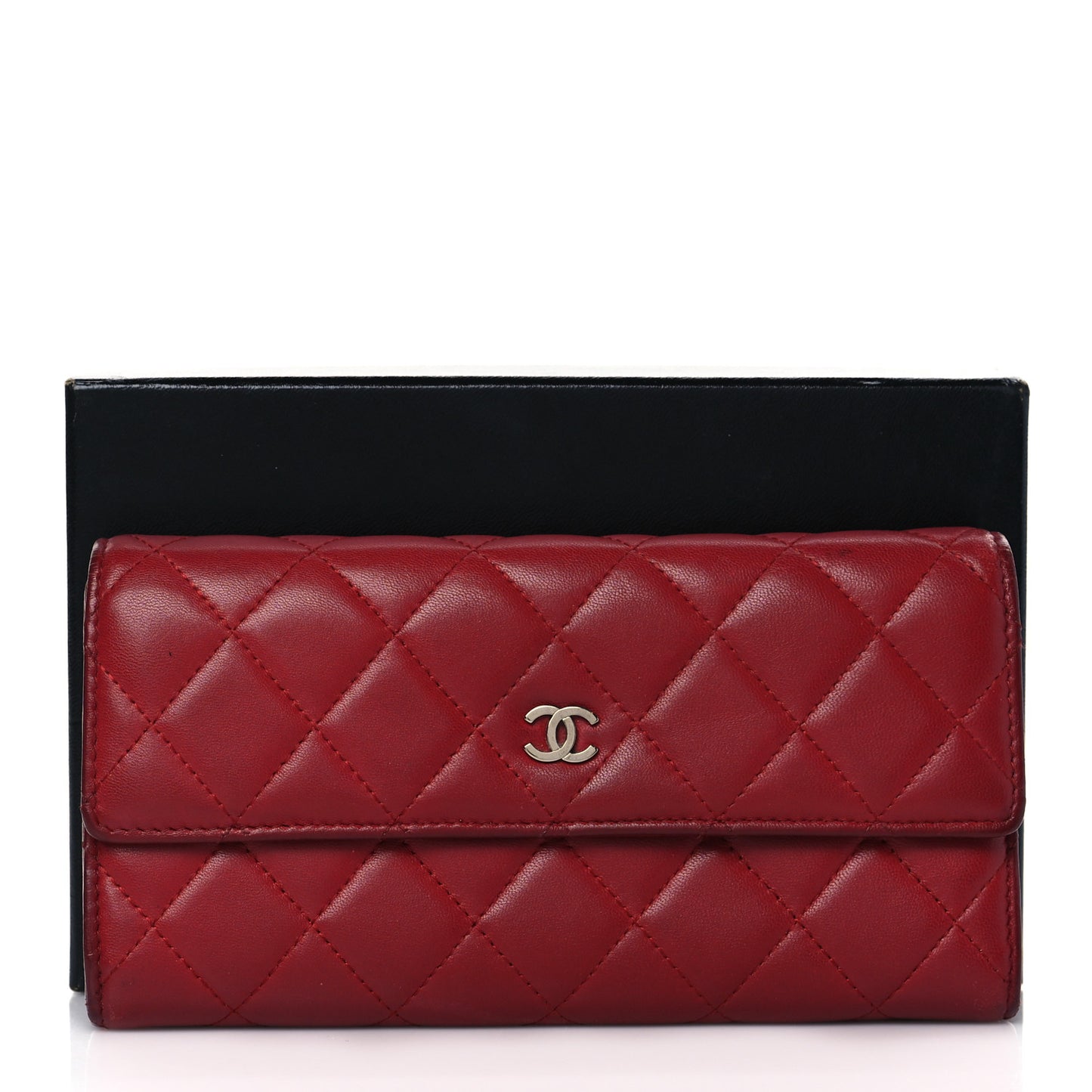 Lambskin Quilted Large Gusset Flap Wallet Red