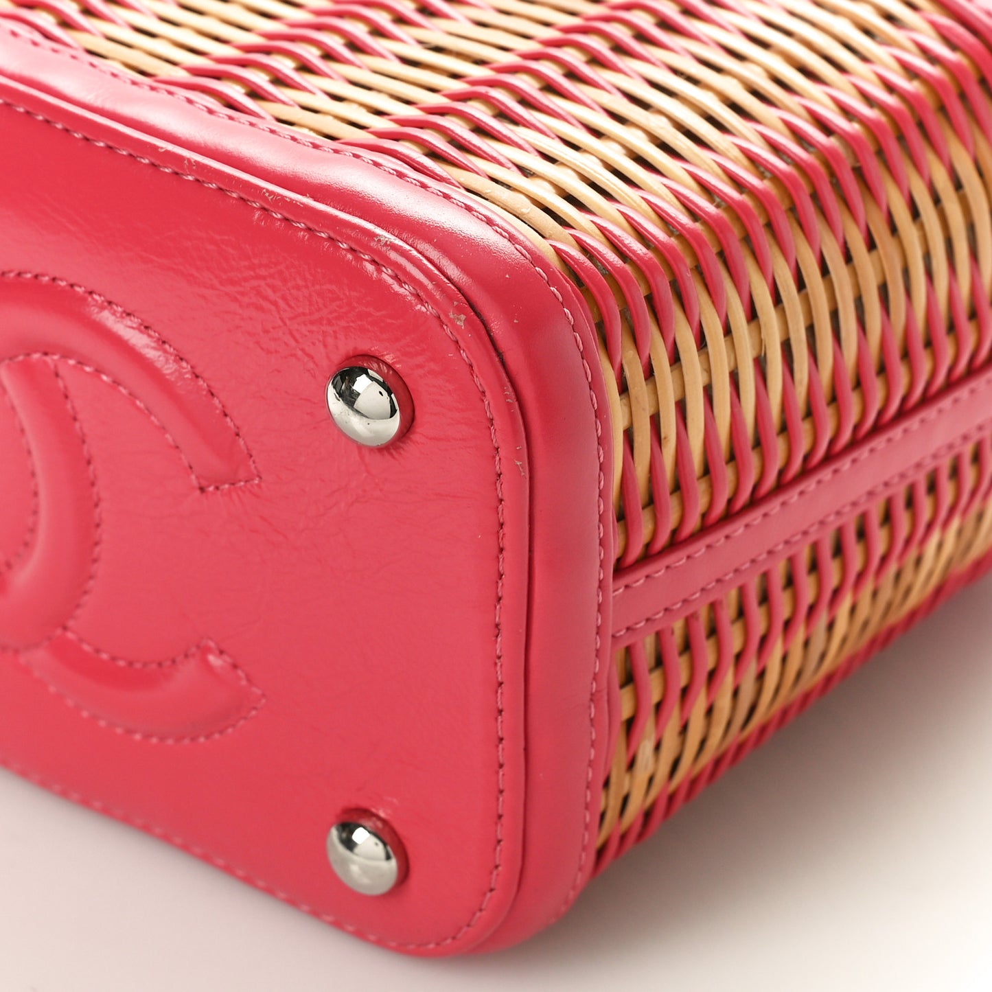 Calfskin Raffia Small Take Away Vanity Case Bag Pink Beige