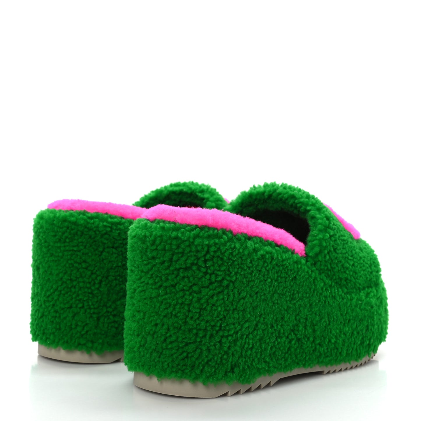 Shearling Interlocking G Womens Elea Platform Slide Wedge Sandals 37 Green Fluo Fuxia Fluo