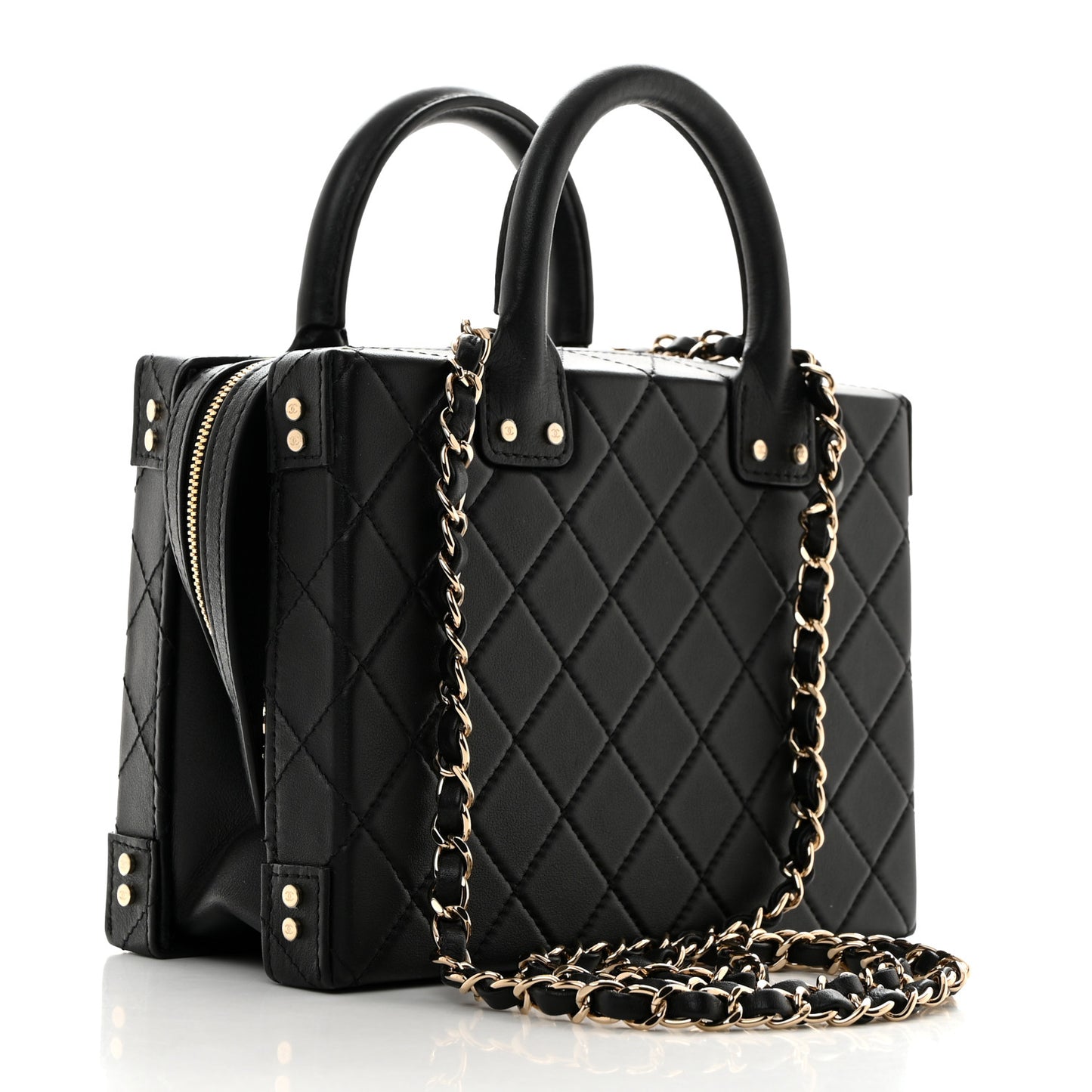 Calfskin Quilted Studded Square Vanity Case Black
