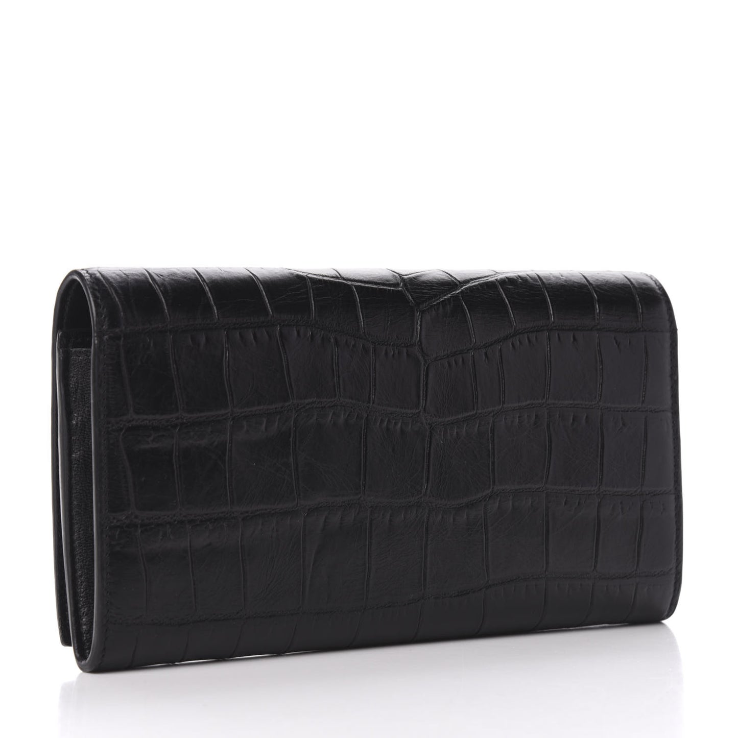 Calfskin Crocodile Embossed Monogram Flap Wallet Black