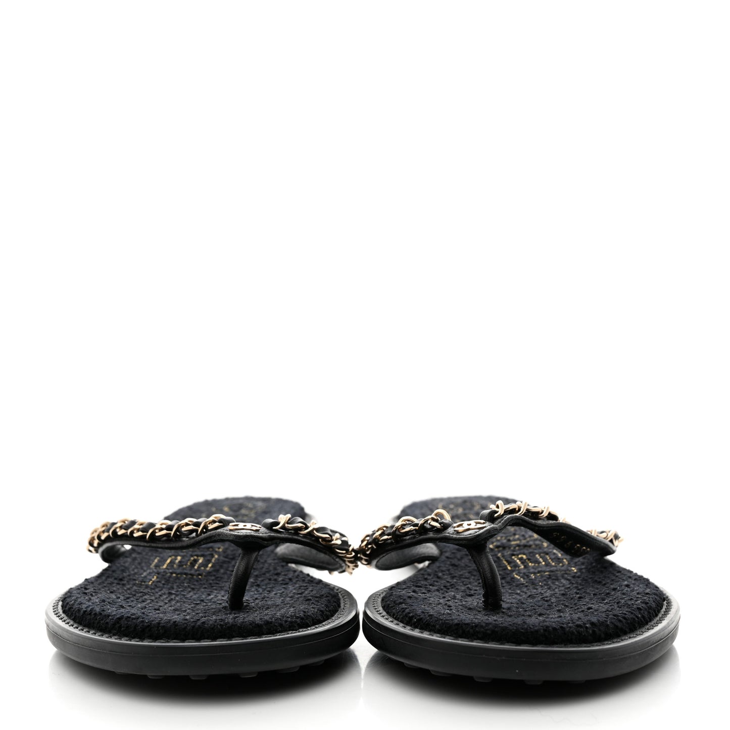 Lambskin CC Chain Thong Sandals 39 Black