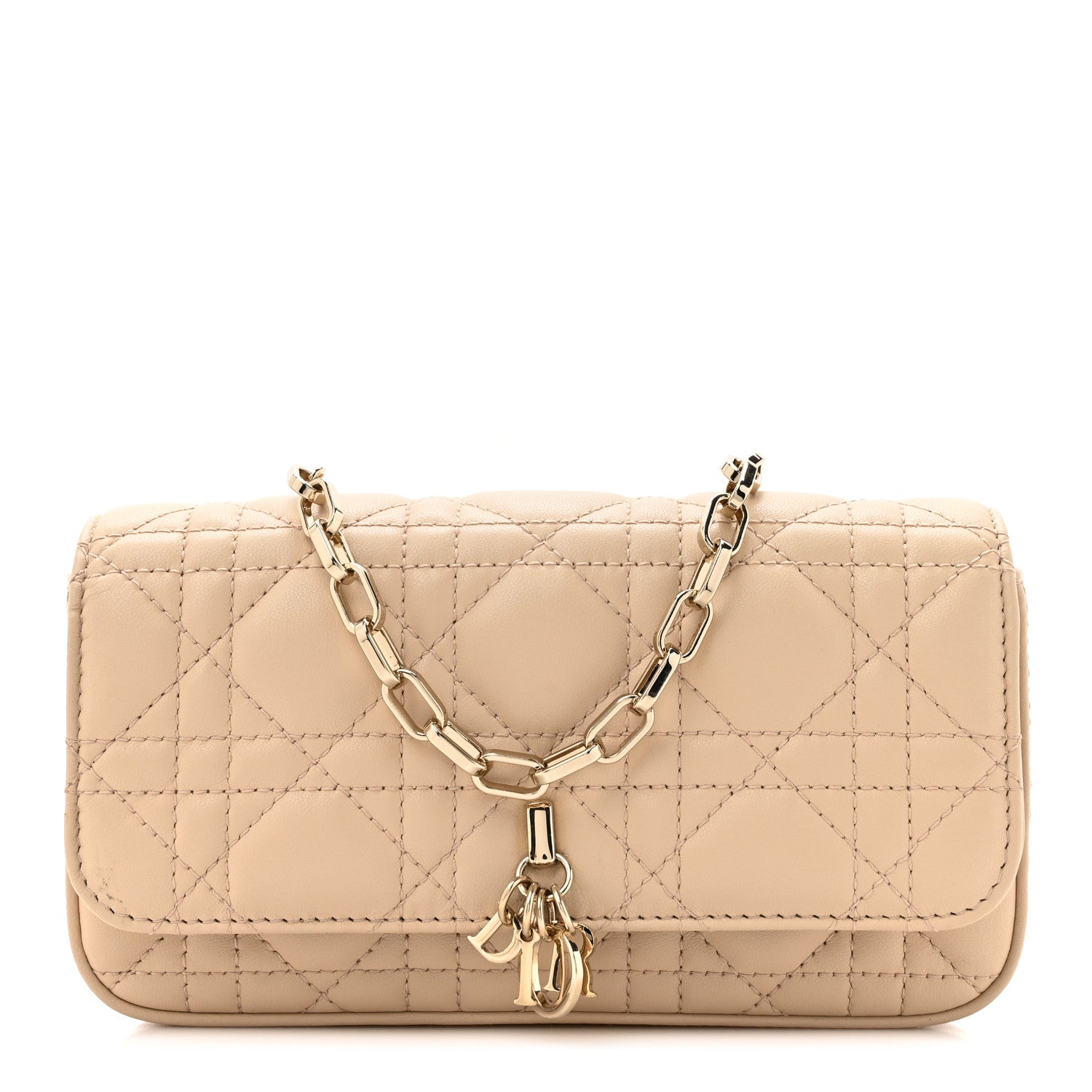 Christian Dior Talk フォンバッグ Christian Dior Lambskin Cannage Dior Talk Phone Pouch Powder Beige