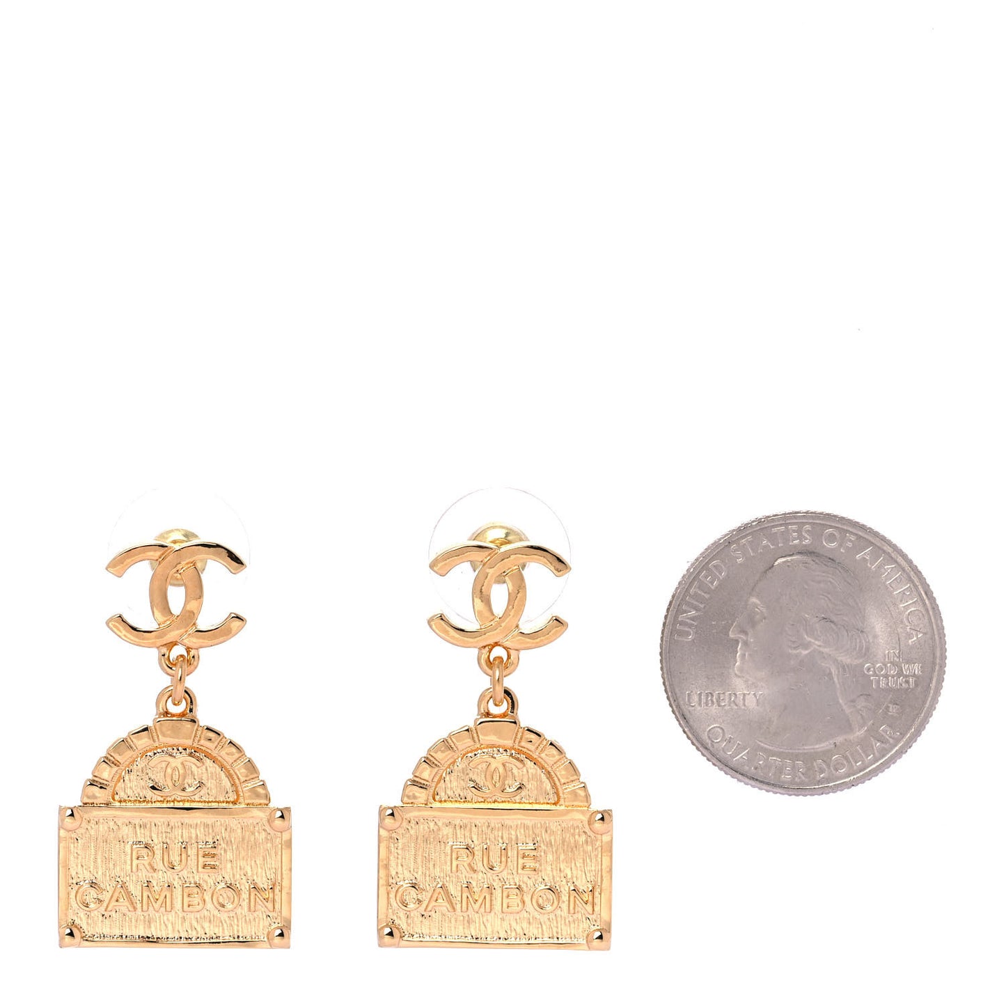 Metal CC Rue Cambon Drop Earrings Gold