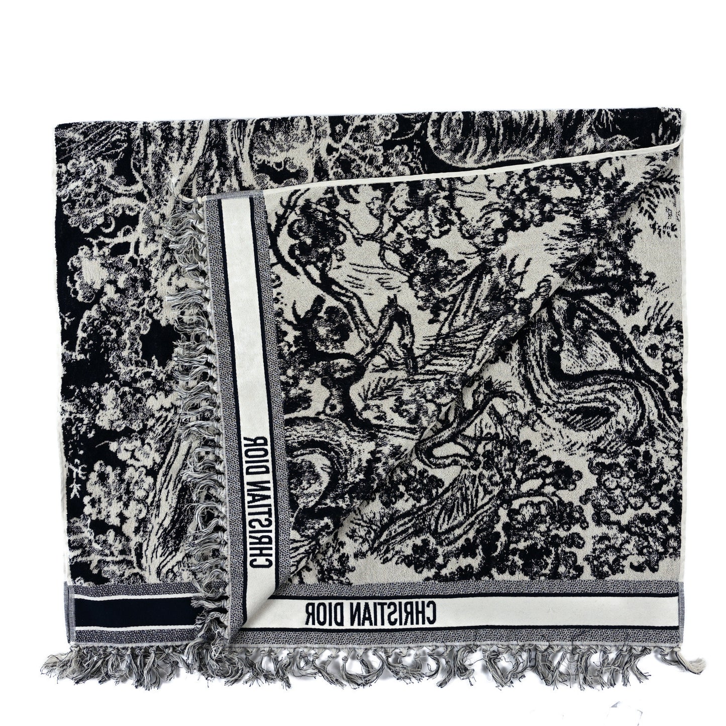 Cotton Toile De Jouy Reverse Towel Bleu Marine