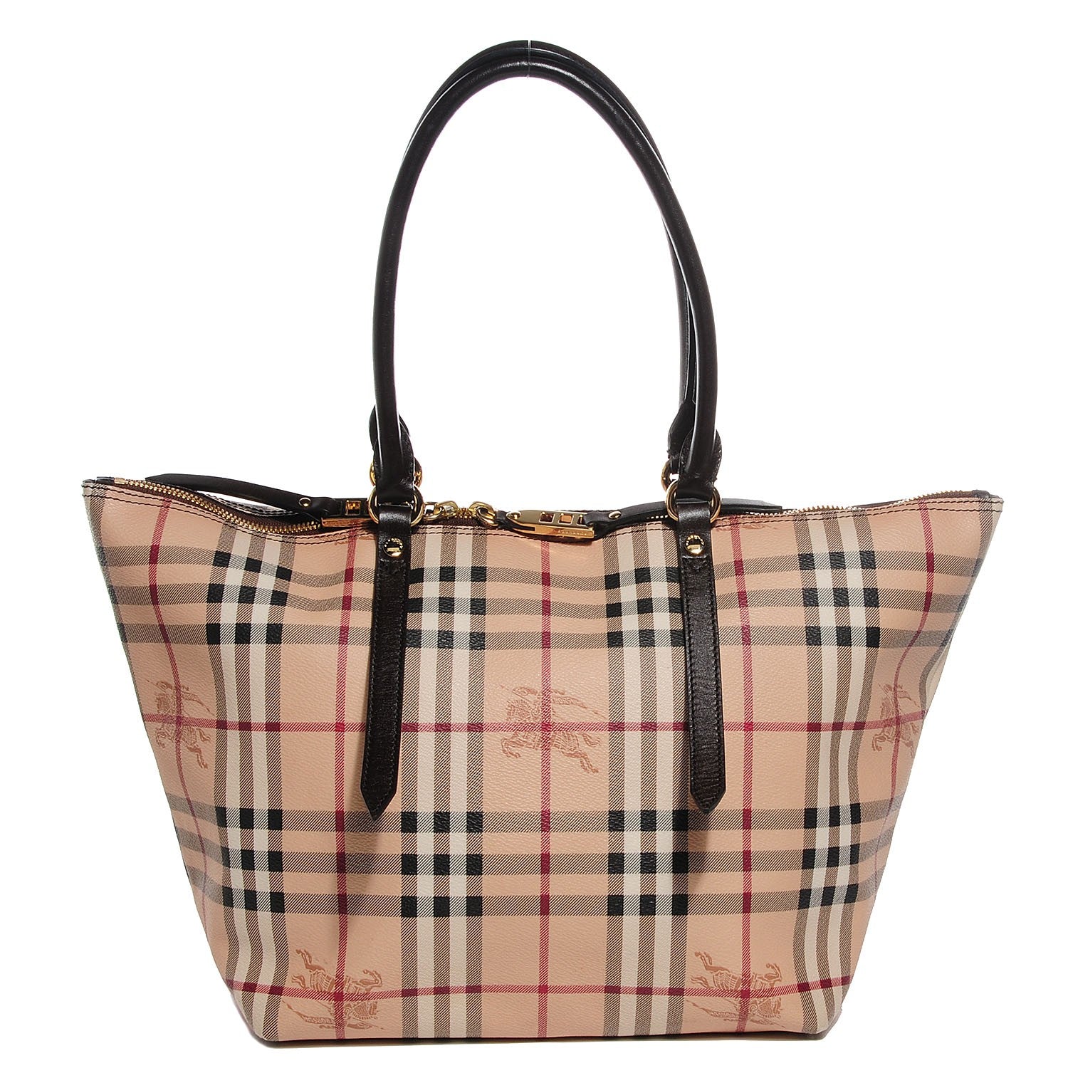Burberry Haymarket Check Small Zip Tote Chocolate 94572 – FASHIONPHILE