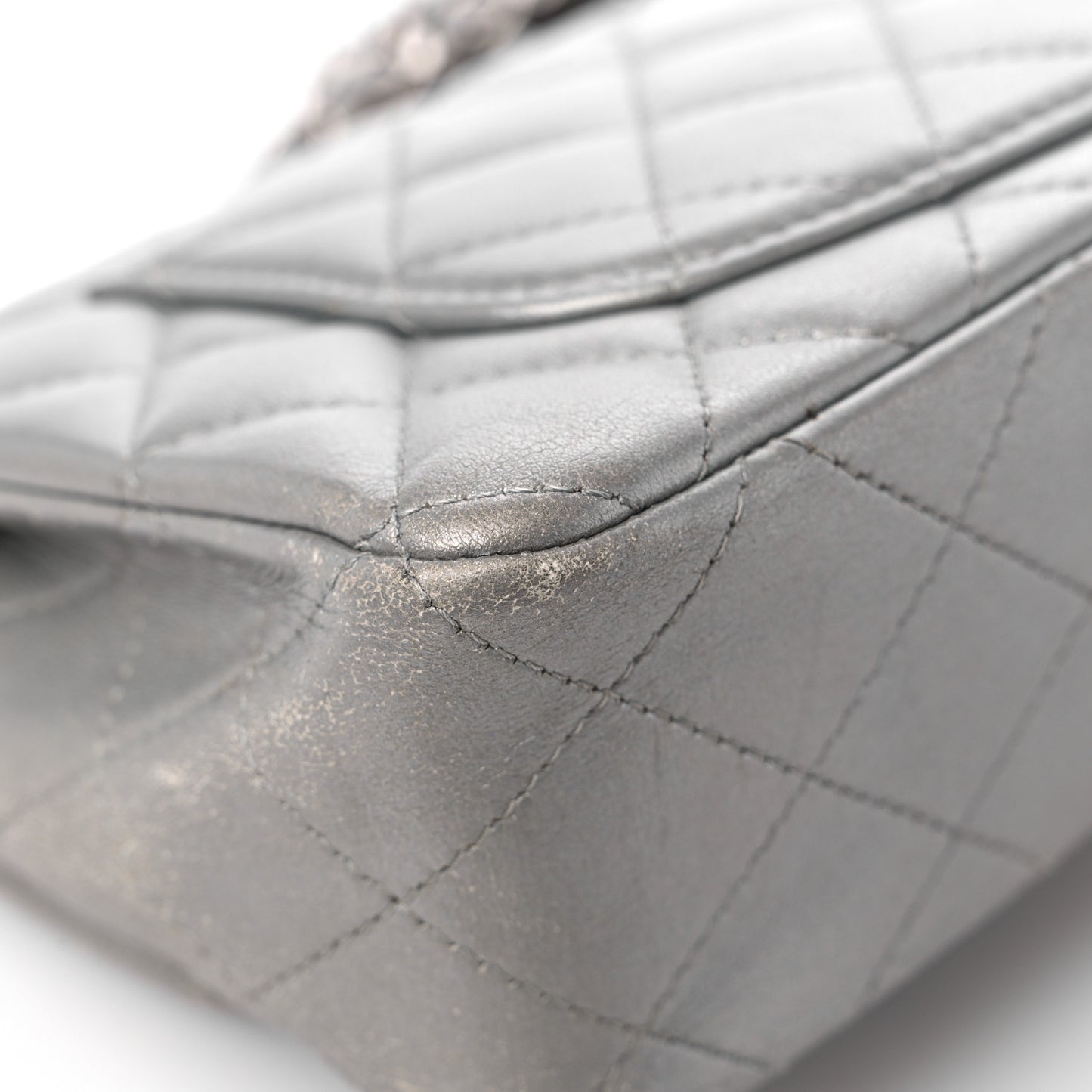 Metallic Calfskin Quilted Mini Rectangular Flap Ruthenium