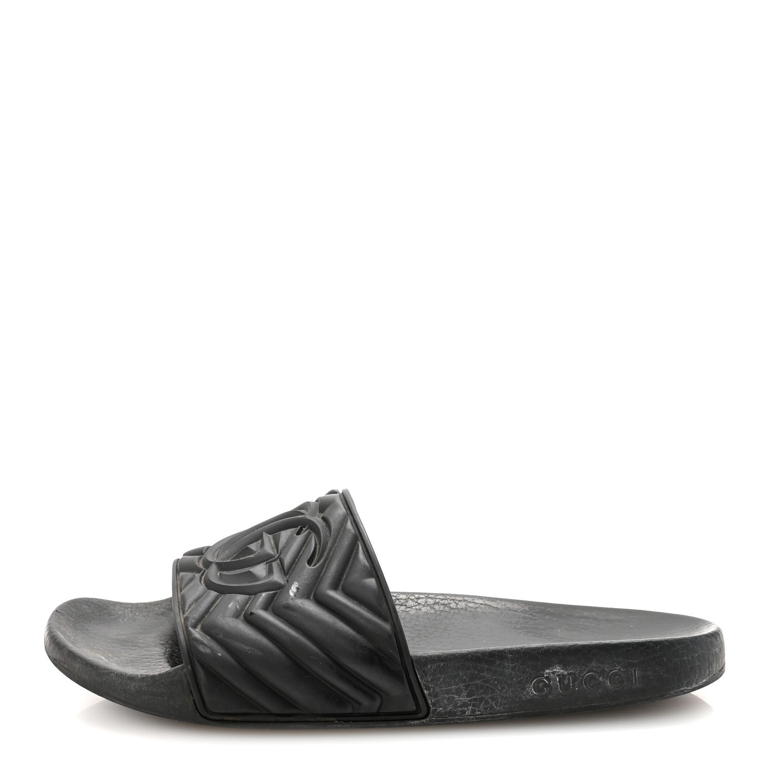 Gucci Rubber Matelasse Womens Slide Sandals 40 Black 1786811