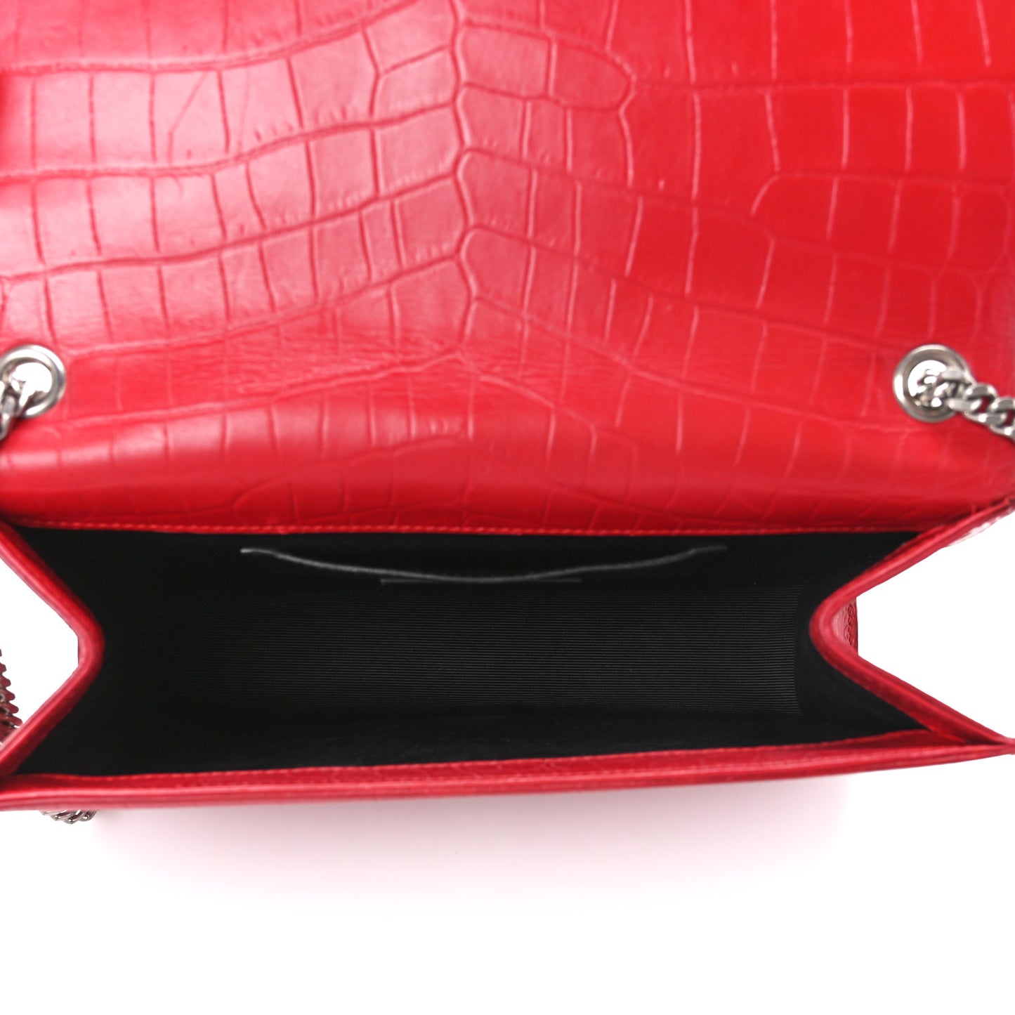 Calfskin Crocodile Embossed Medium Classic Monogram Kate Tassel Satchel New Red