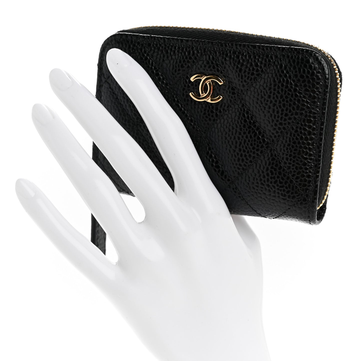 Caviar Quilted Zip Coin Purse Black