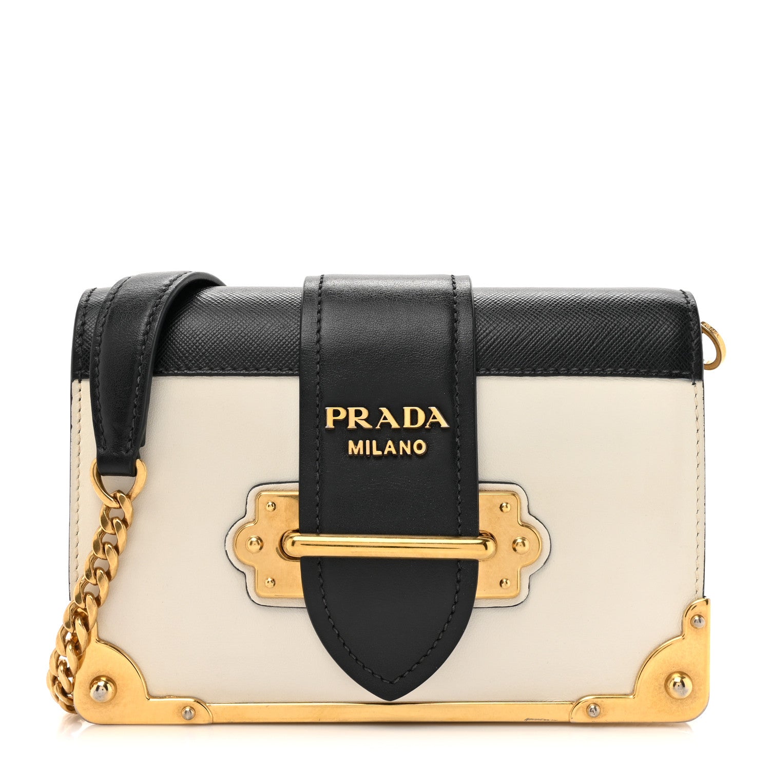 Prada City Calf Saffiano Cahier Bag Talco Black 1624456 – FASHIONPHILE