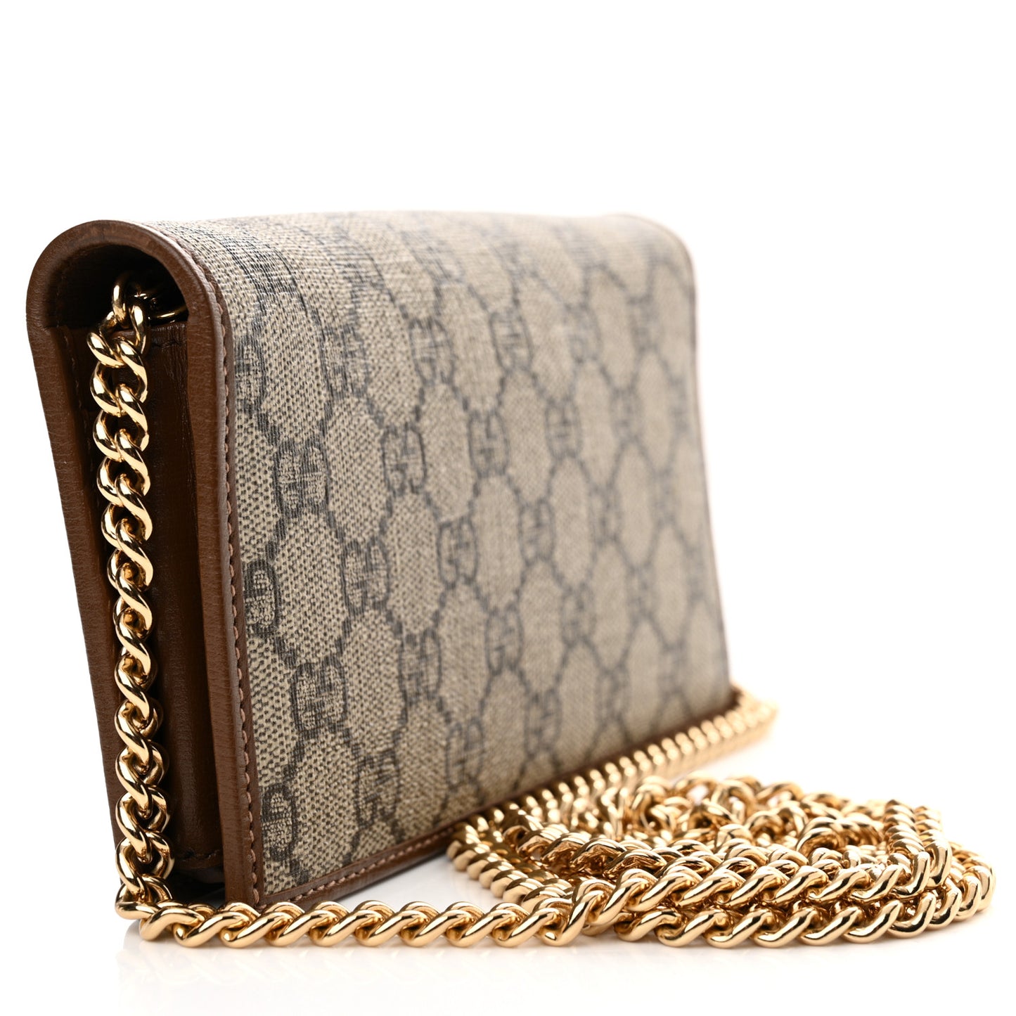 GG Supreme Monogram Azalea Calfskin Horsebit 1955 Wallet On Chain Beige Ebony Brown Sugar