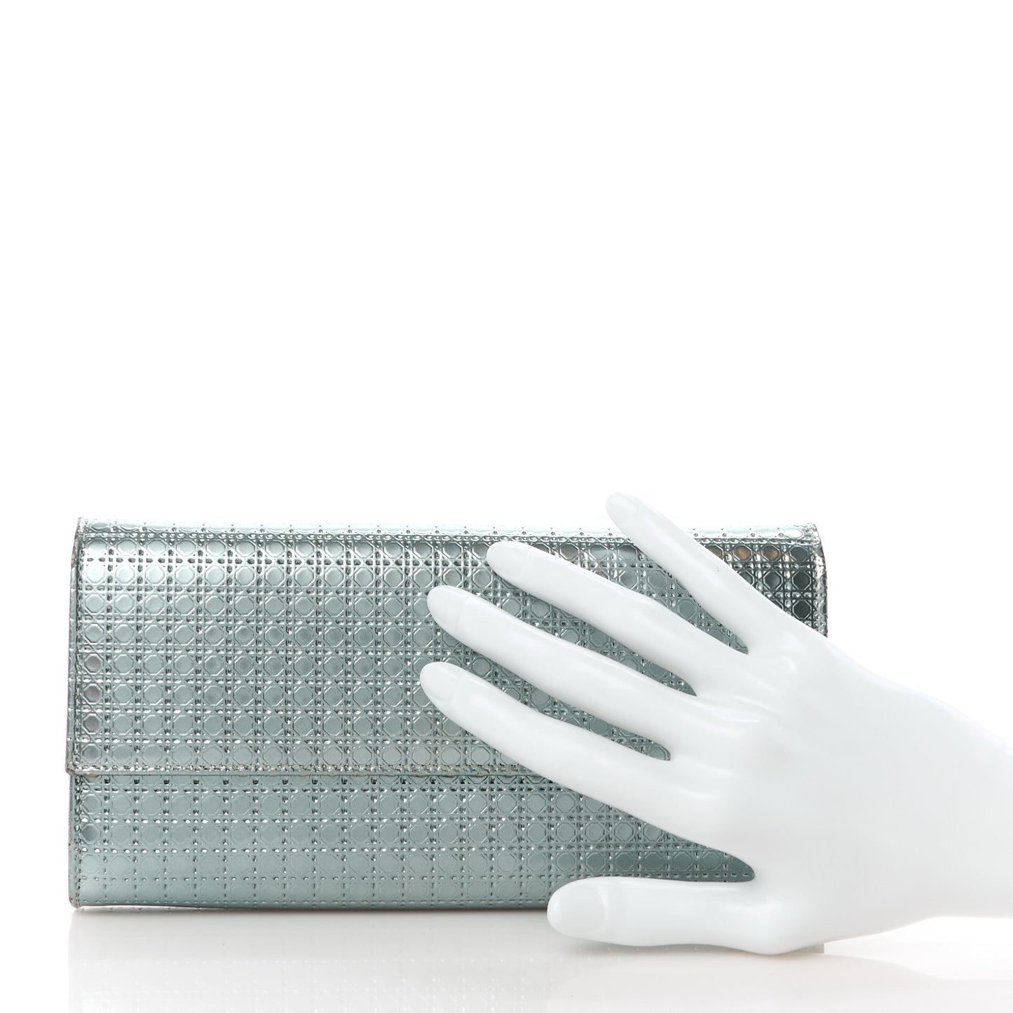 Metallic Calfskin Micro-Cannage Lady Dior Croisiere Chain Wallet Blue