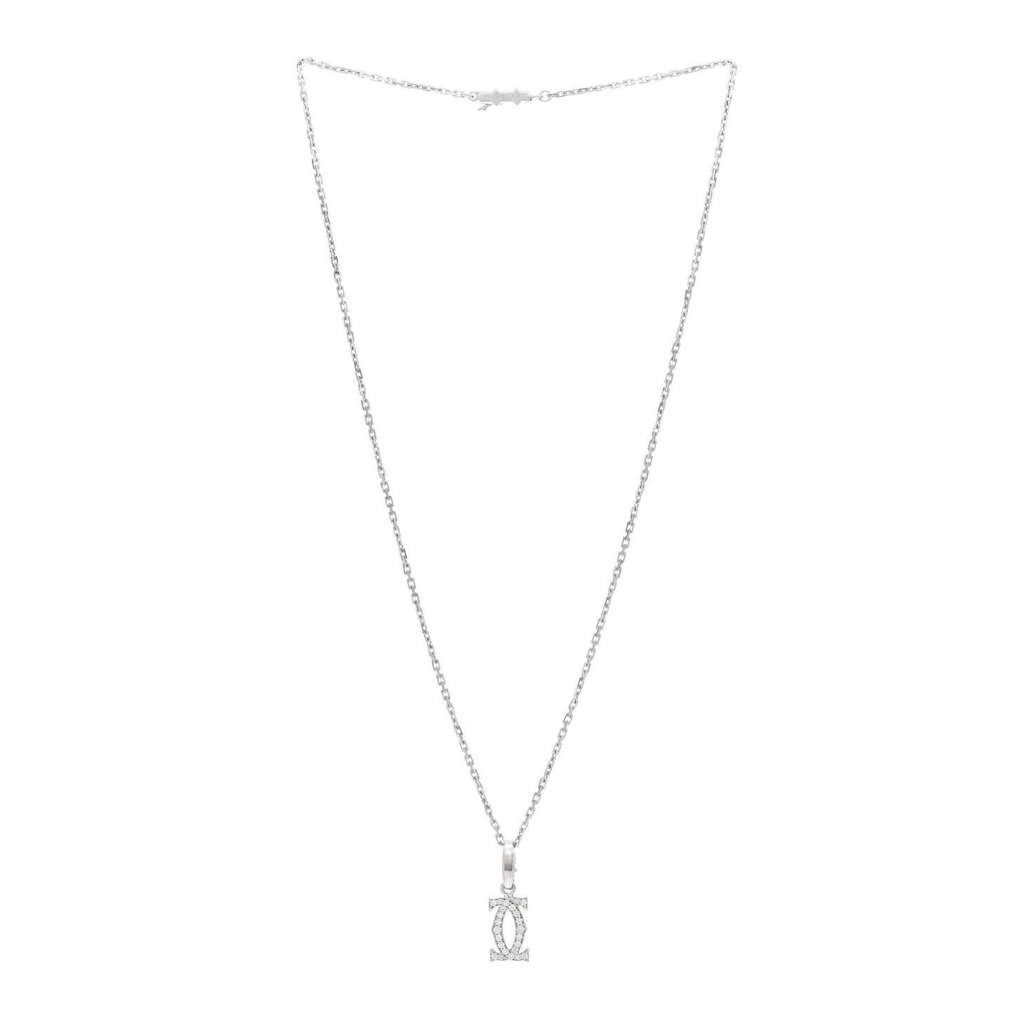 18K White Gold Diamond Double C Cartier Pendant Necklace