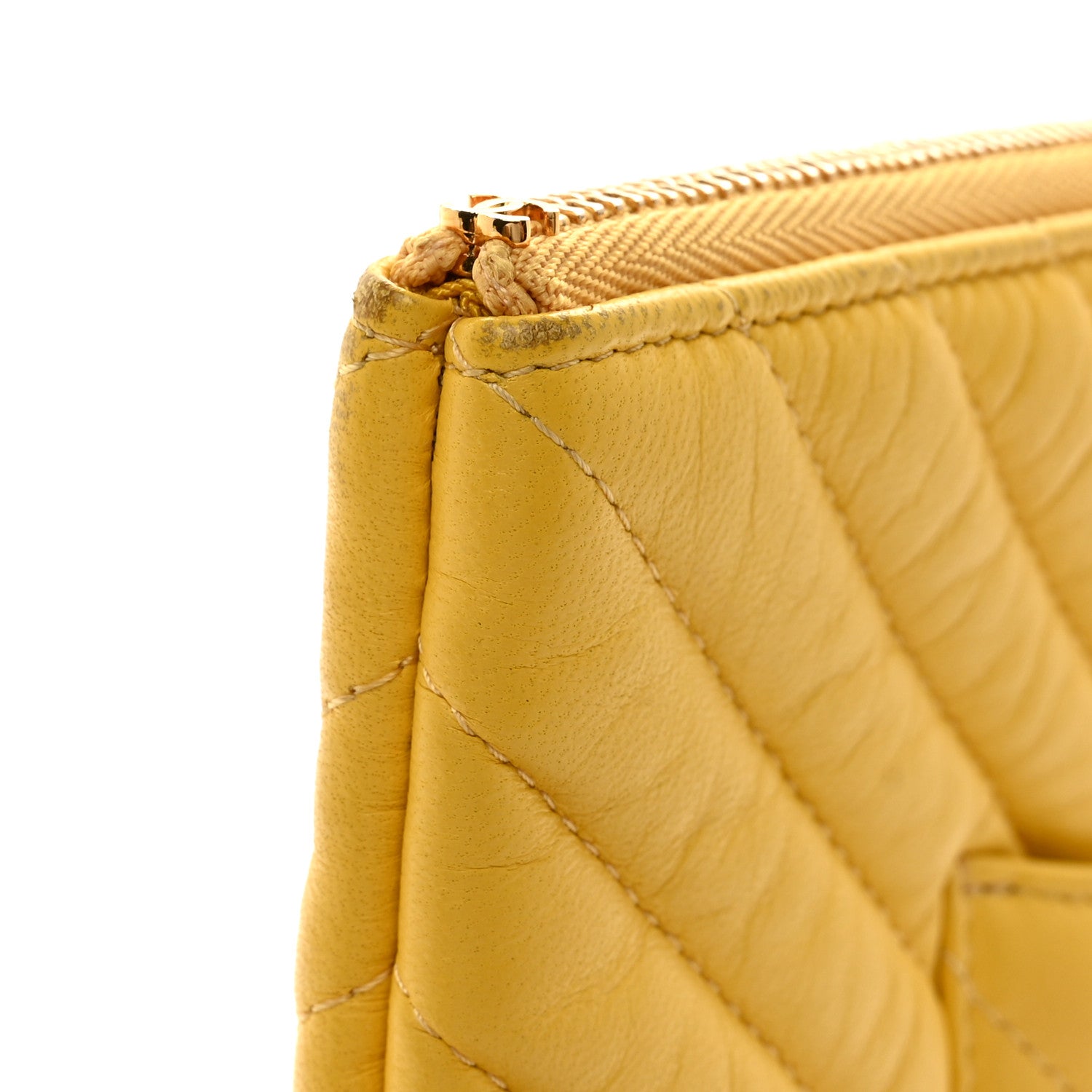 Chanel Lambskin Chevron Quilted Charms Medium Cosmetic Case Yellow 8 of 10