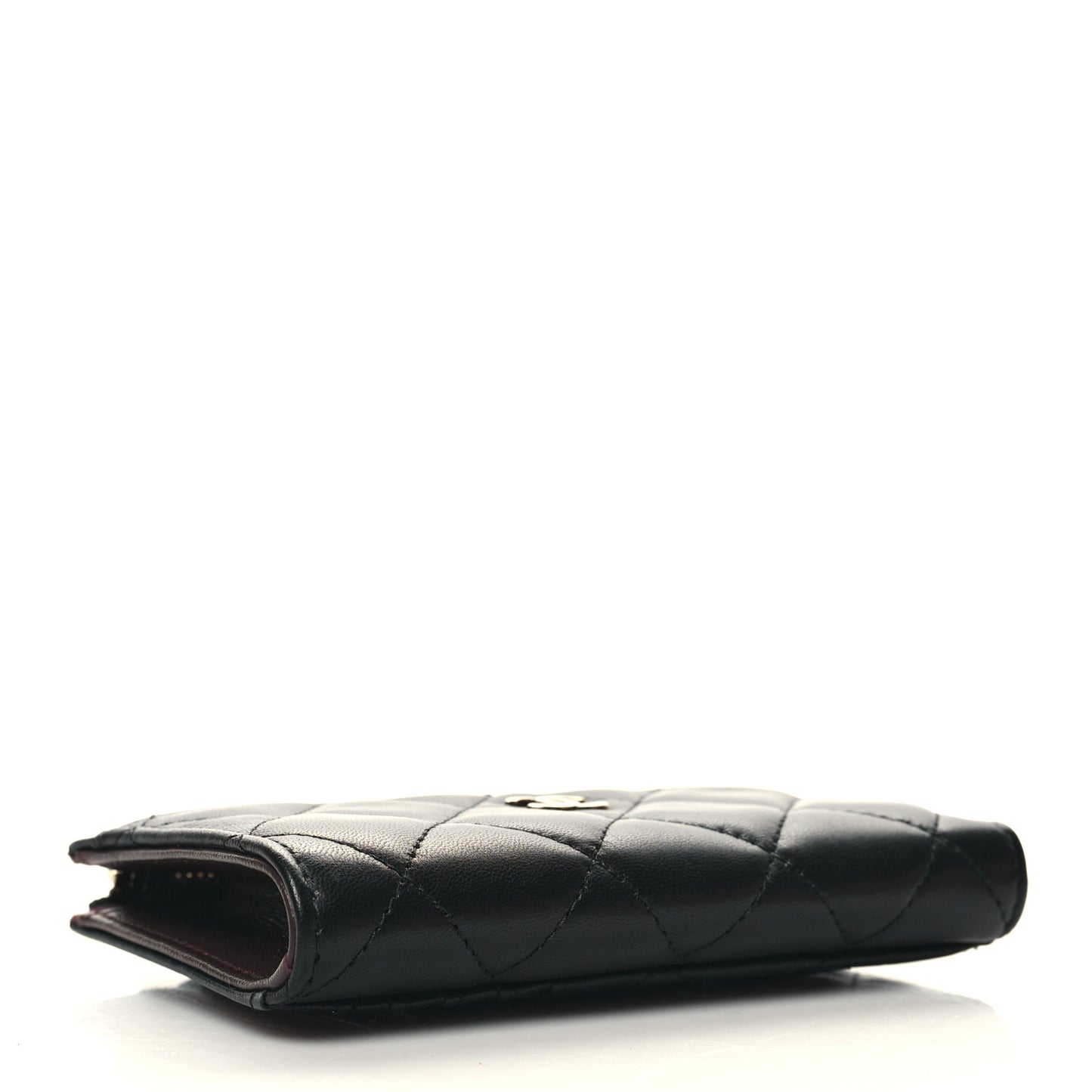 Lambskin Quilted Zip Card Holder Black