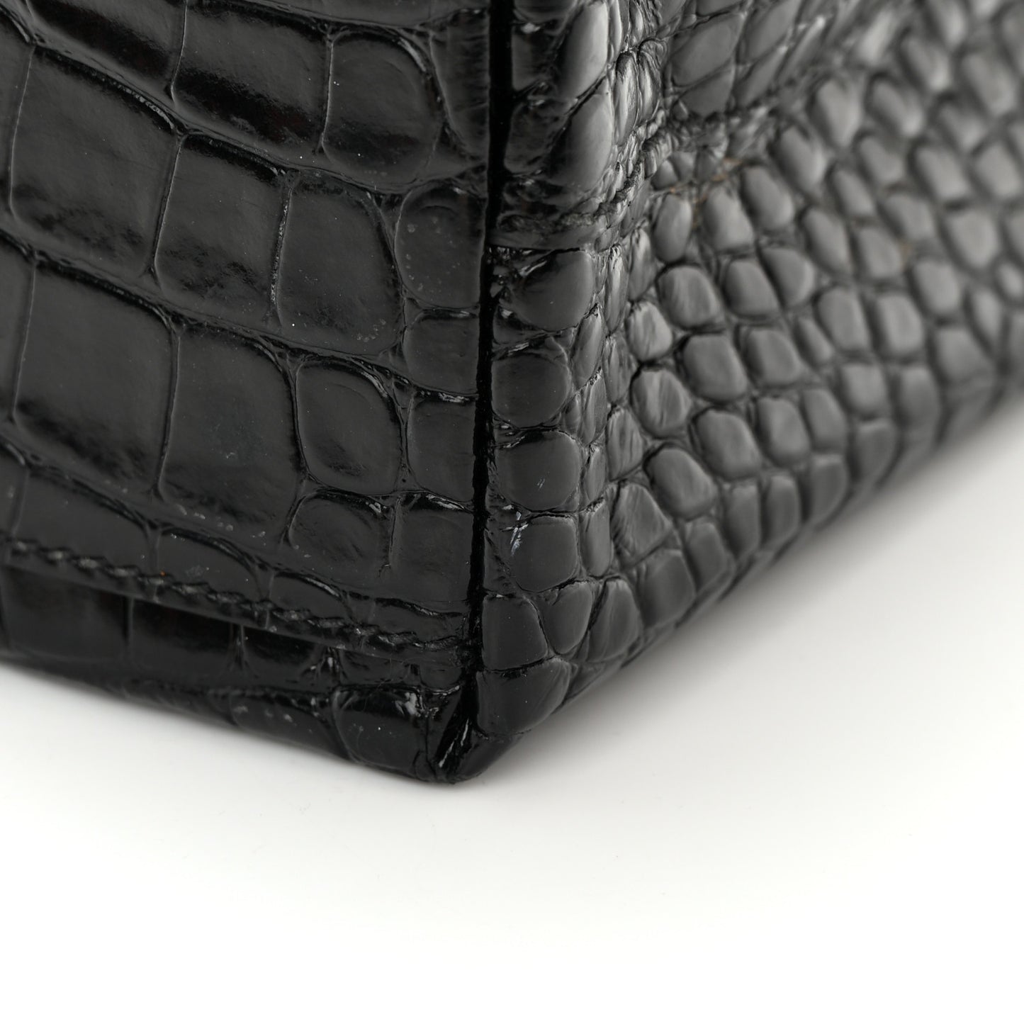 Shiny Calfskin Logo Crocodile Embossed North South Shopper Tote XXS Black White