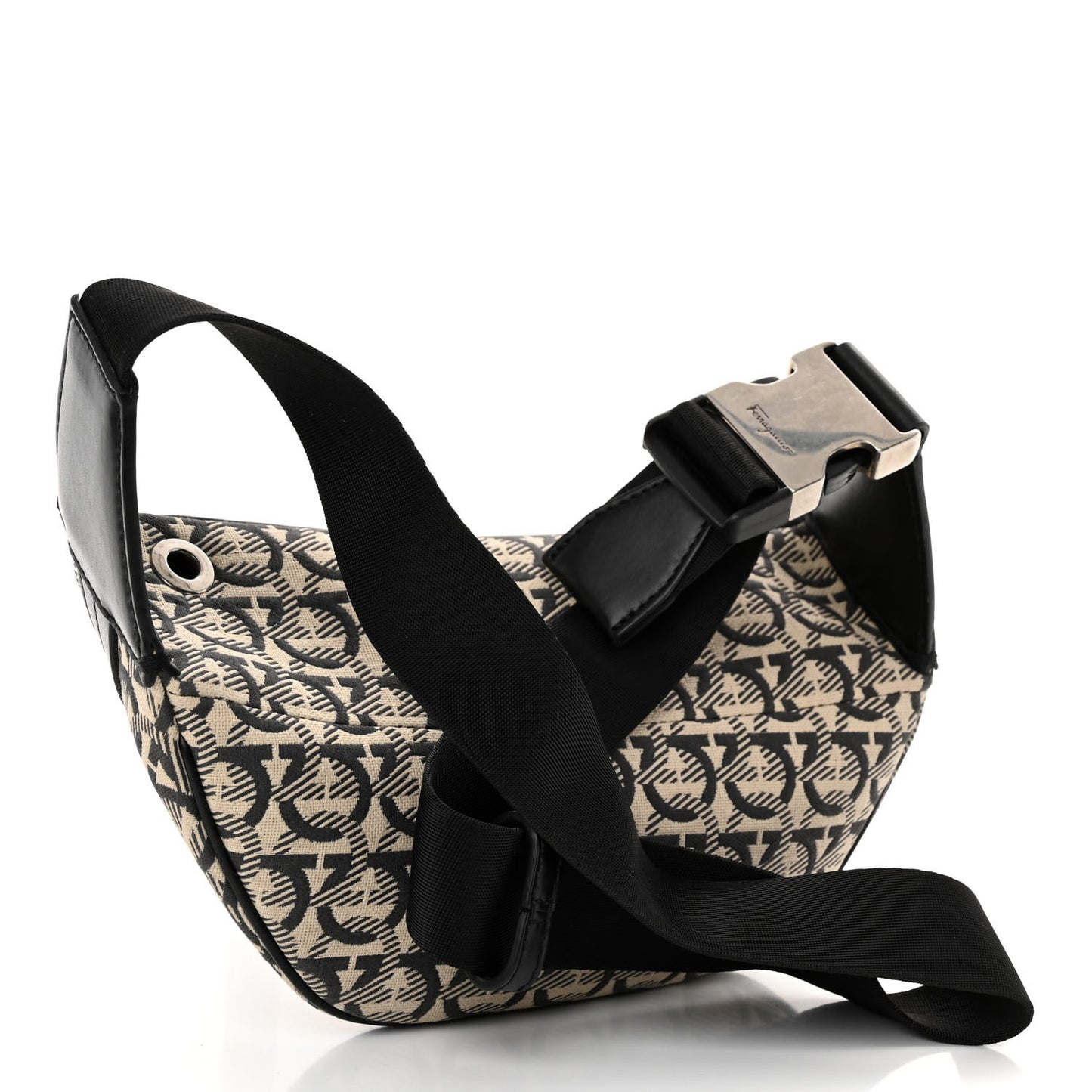 Gancini Monogram Calfskin Waist Bag Black Beige