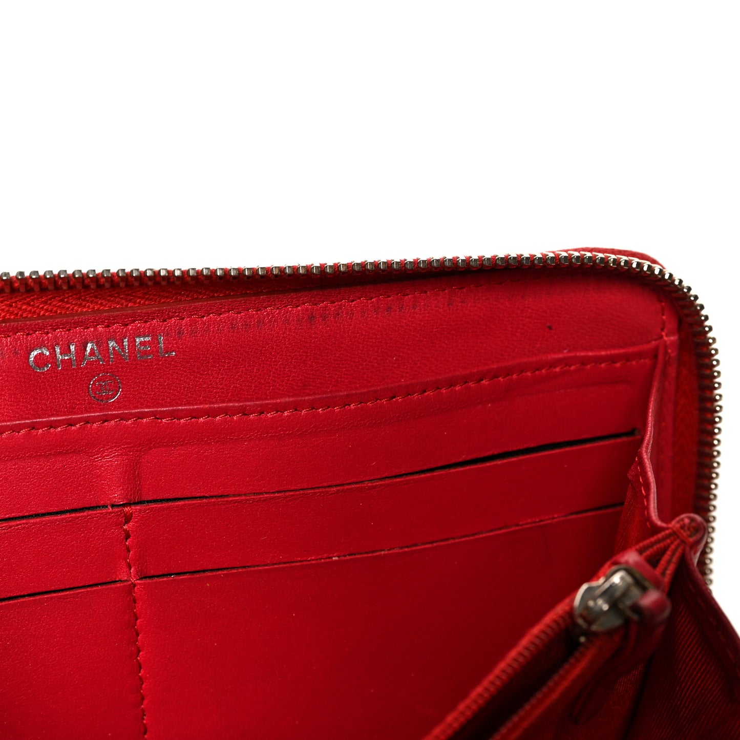 Lambskin Quilted Large Gusset Zip Around Wallet Red
