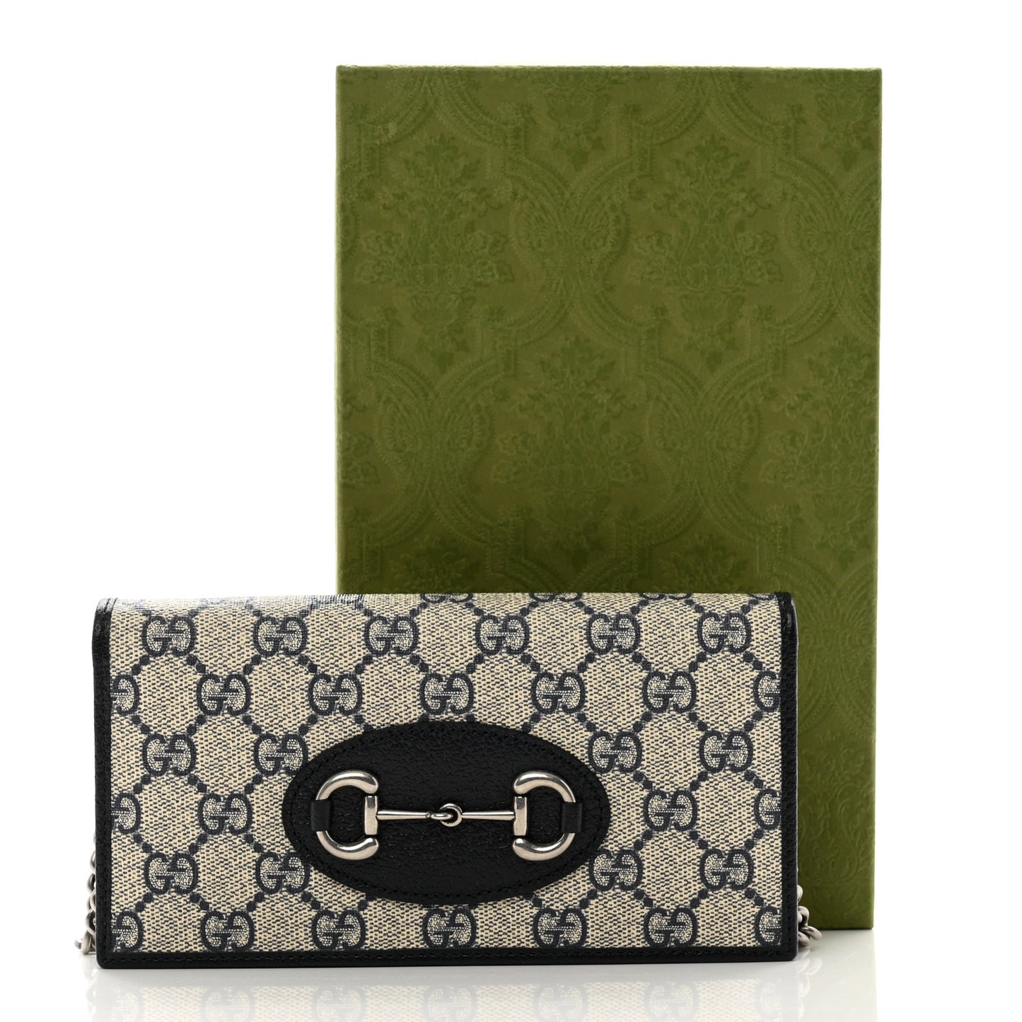 GG Supreme Monogram Azalea Calfskin Horsebit 1955 Wallet On Chain Beige Blue