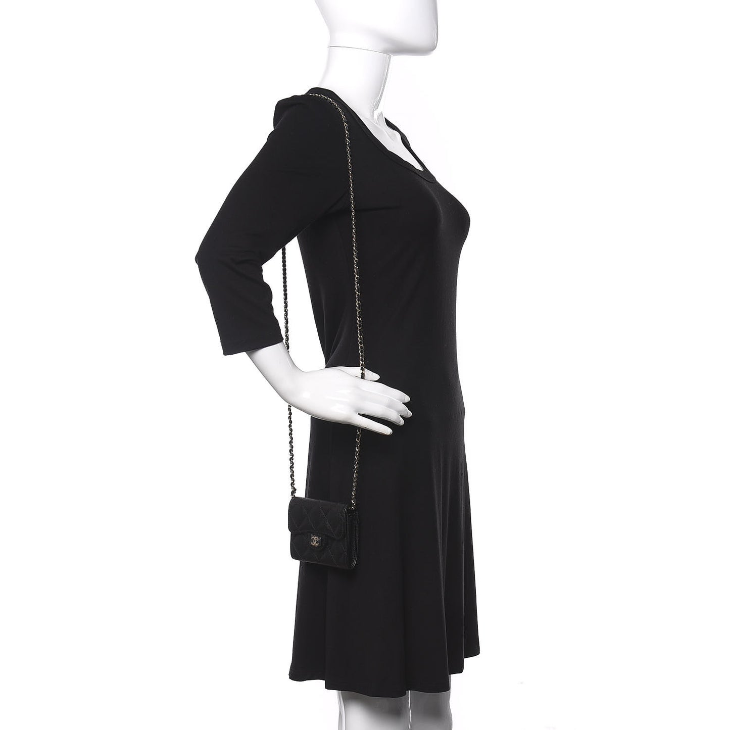 Caviar Quilted Flap Card Holder On Chain Black