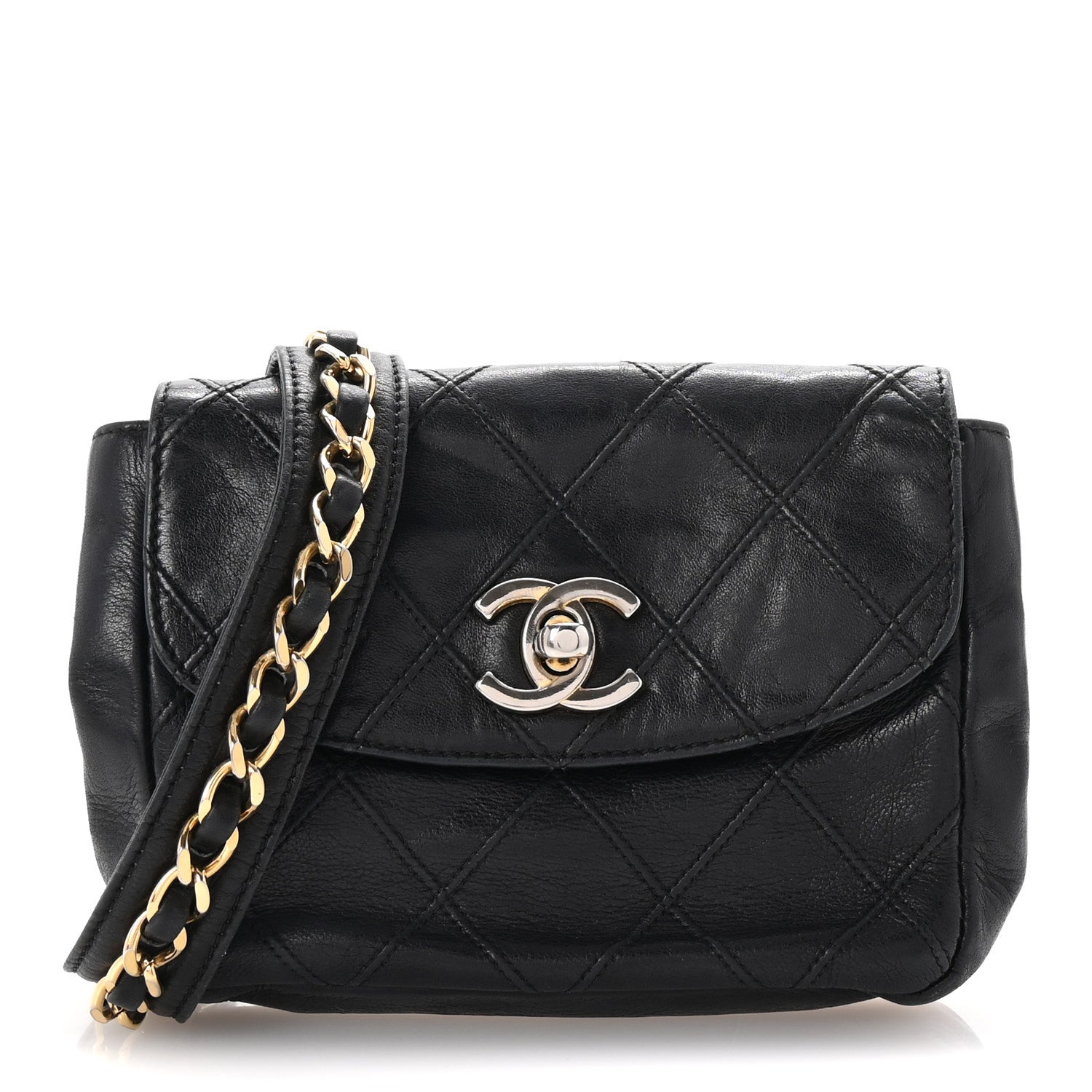 Chanel Calfskin Quilted Flap Waist Belt Bag 70 28 Black 