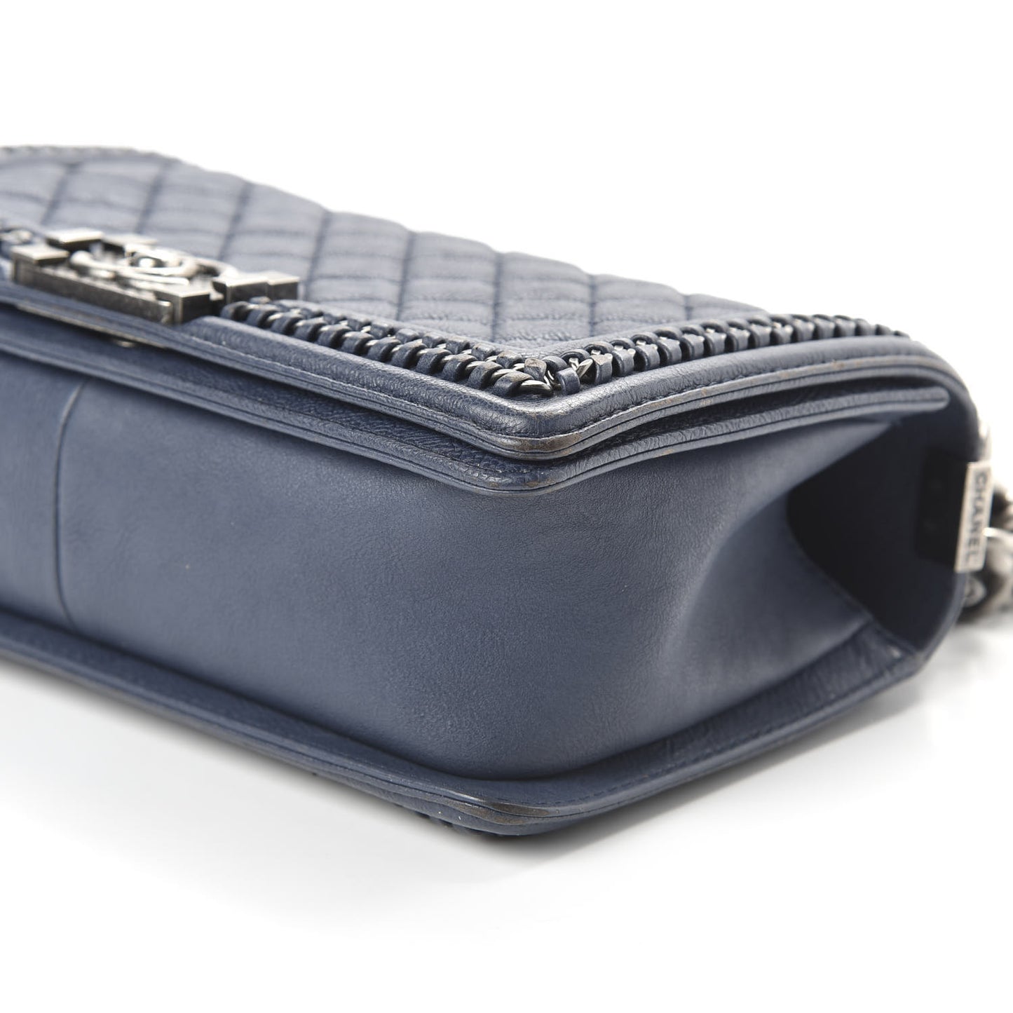 Calfskin Quilted Medium Top Handle Boy Flap Blue