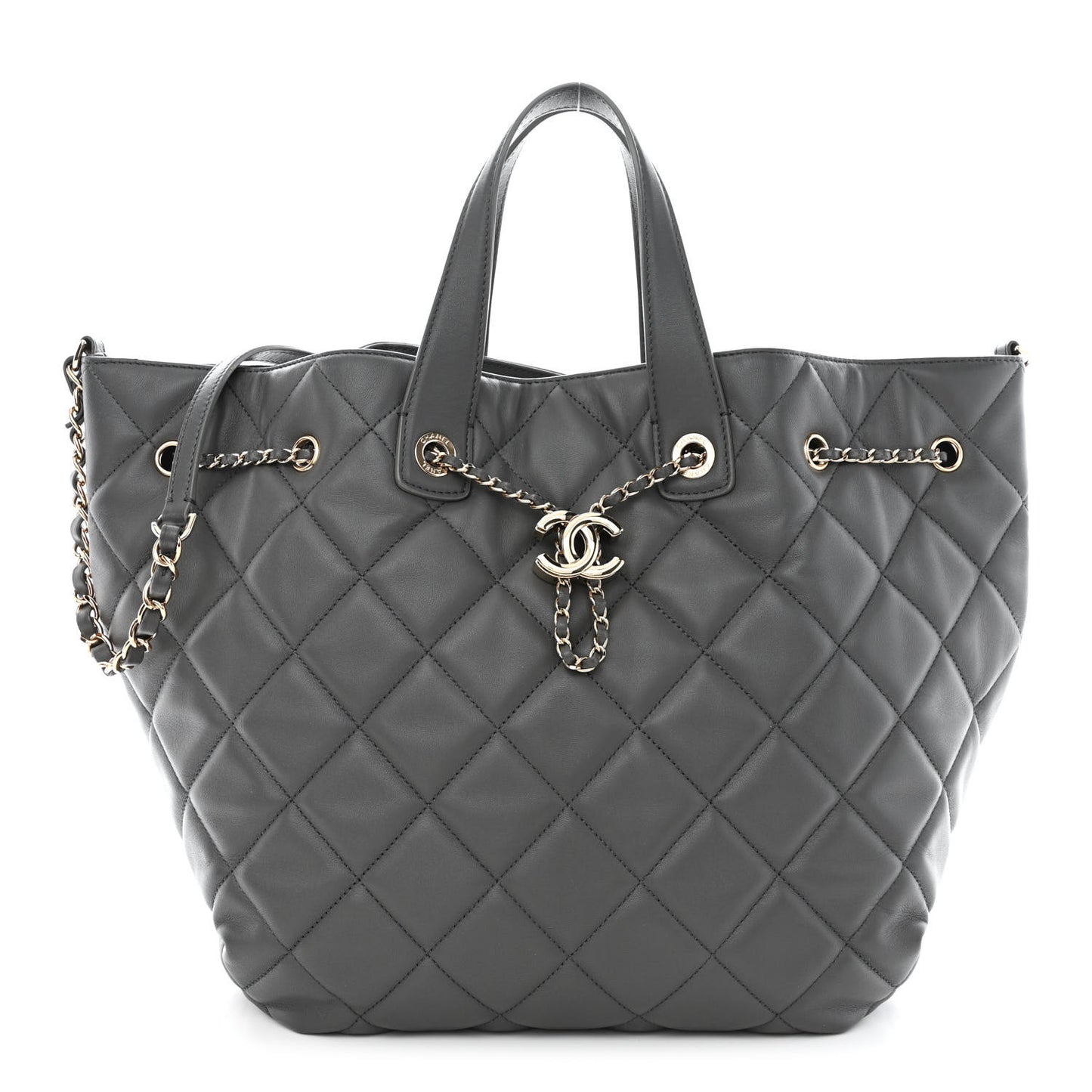 Lambskin Quilted CC Dweller Drawstring Tote Grey