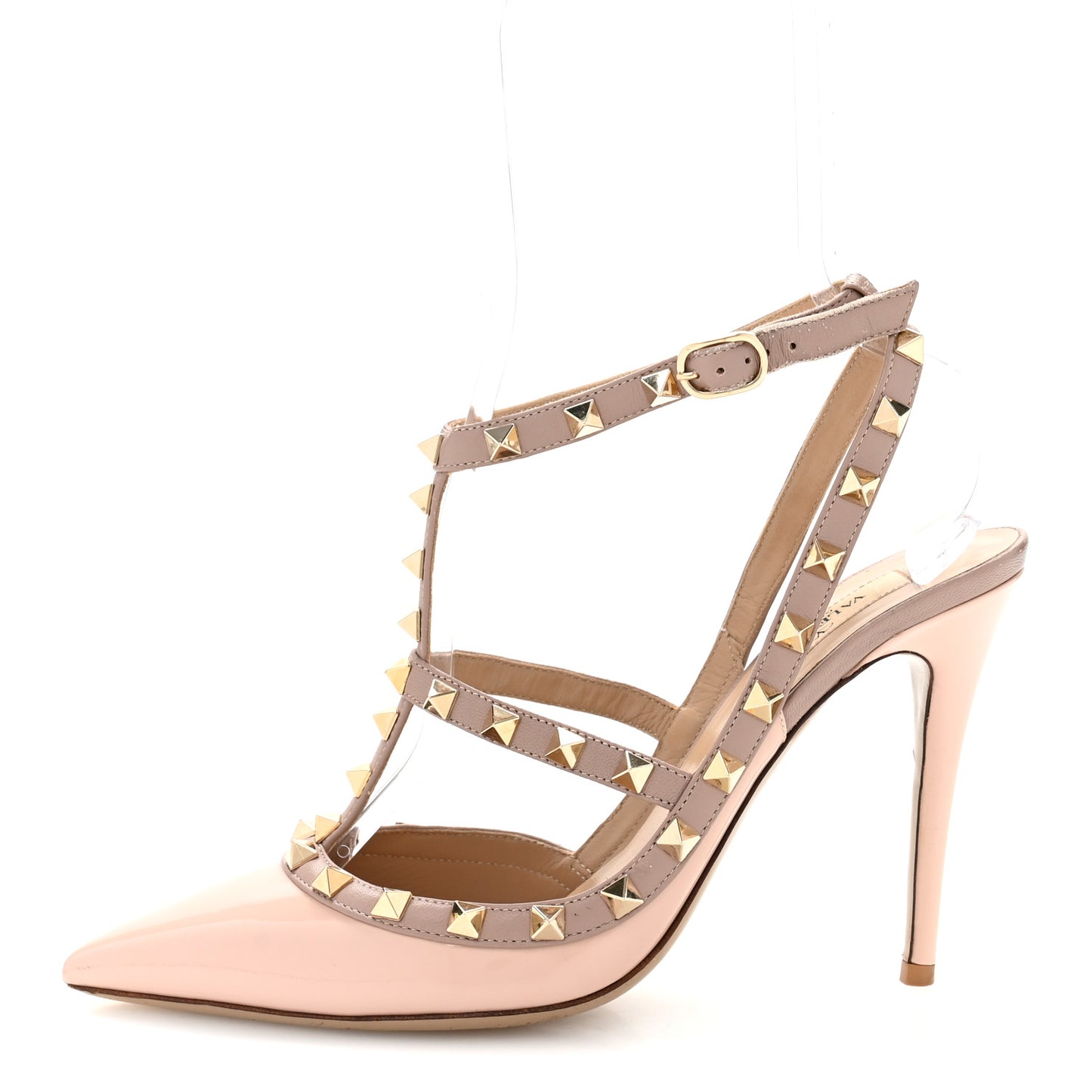 Patent Nappa Rockstud Ankle Strap 100mm Pumps 39 Water Rose Poudre