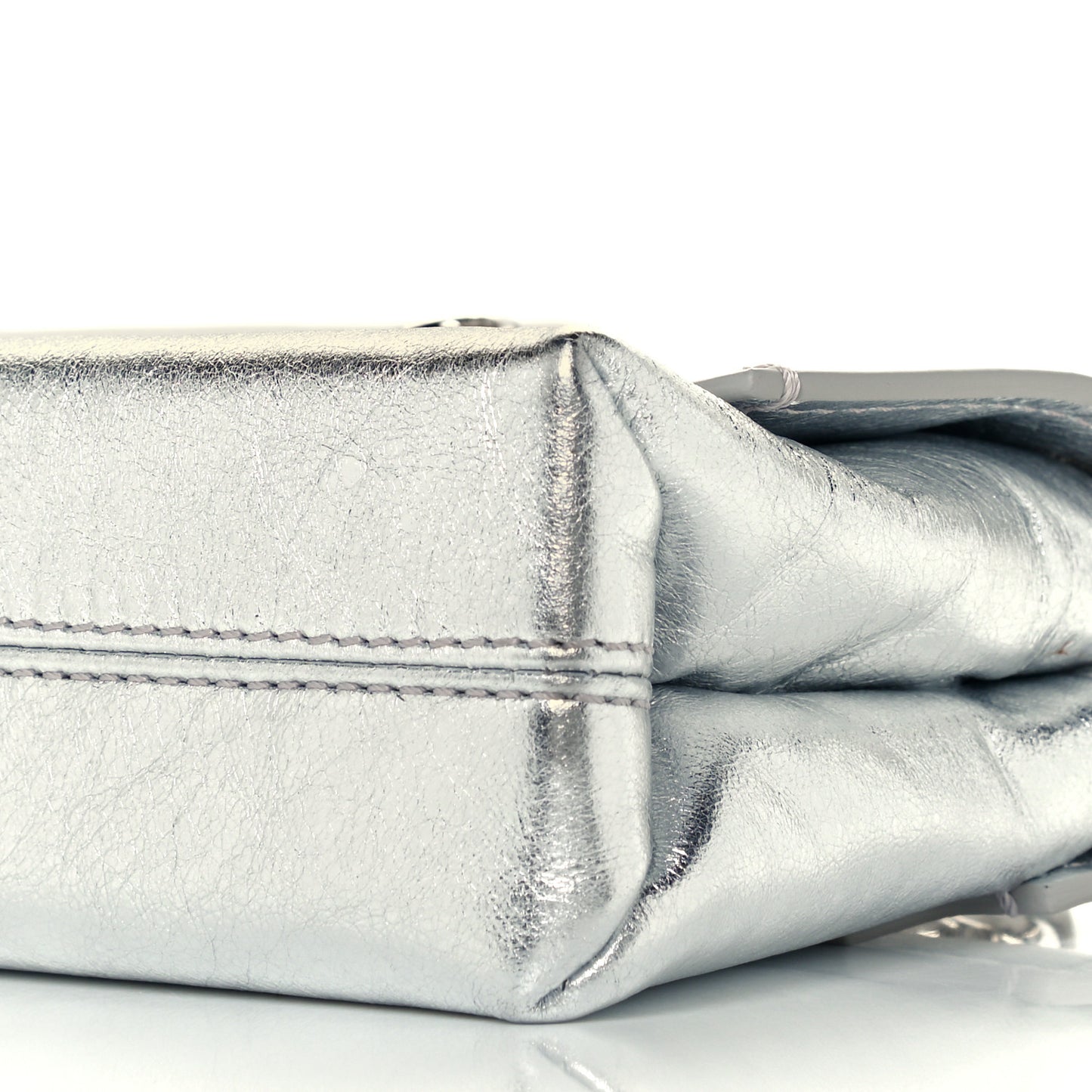 Calfskin Metallic Small Binder Clip Crossbody Silver