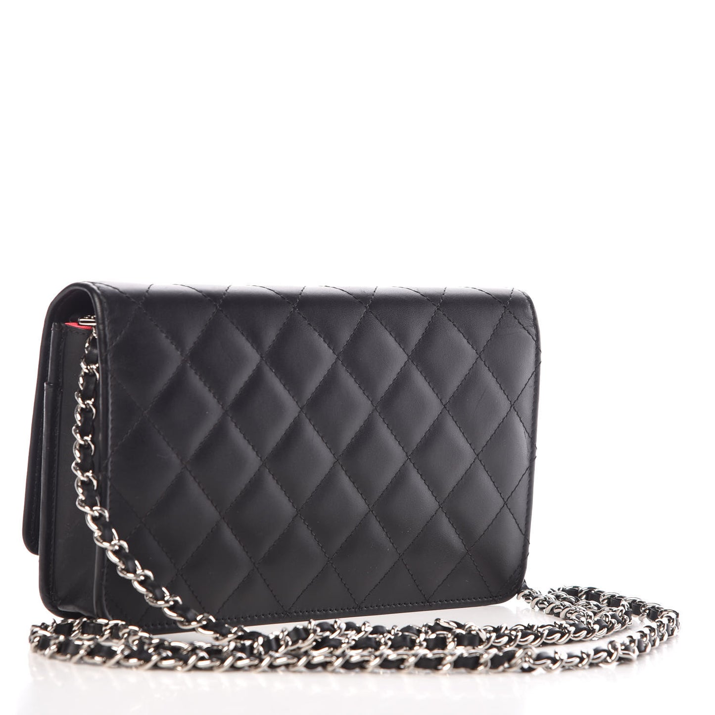 Calfskin Quilted Cambon Wallet On Chain WOC Black