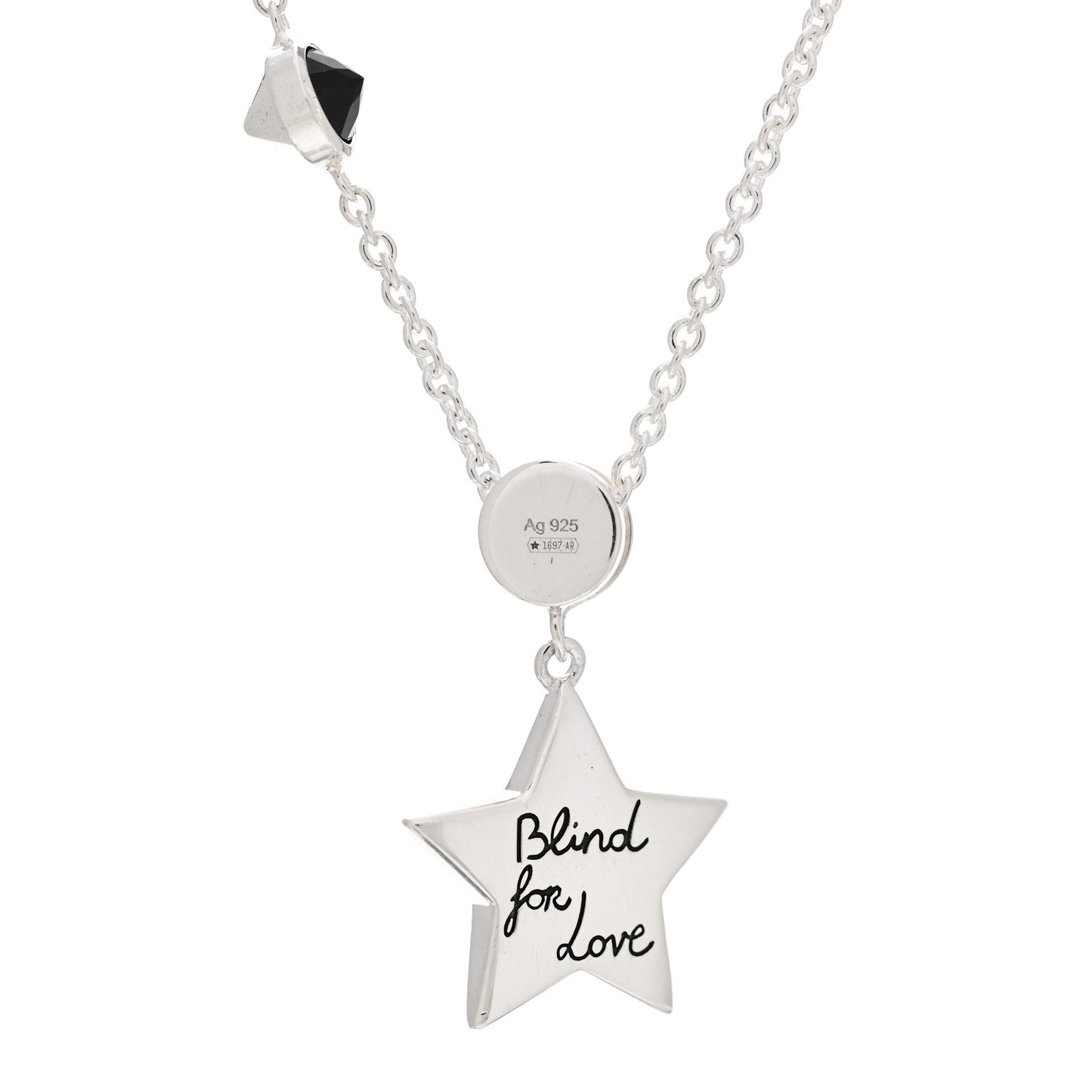 Sterling Silver Black Spinel Blind For Love Star Pendant Necklace