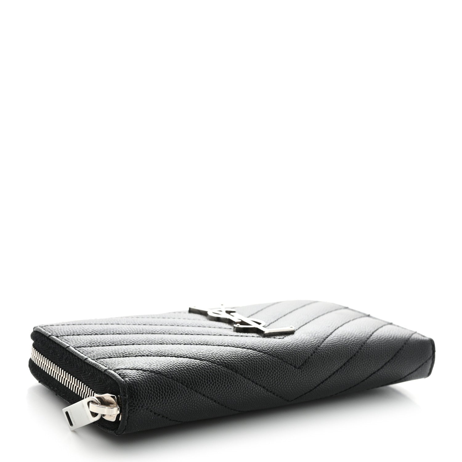 Saint Laurent Grain De Poudre Matelasse Chevron Monogram Zip Around Wallet Black 4 of 12