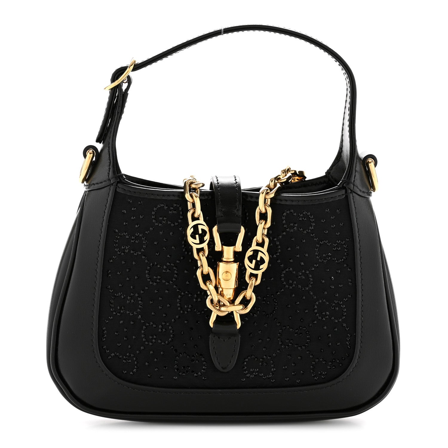 Gucci New Canvas Charisma Calfskin Crystal GG Monogram Mini Jackie