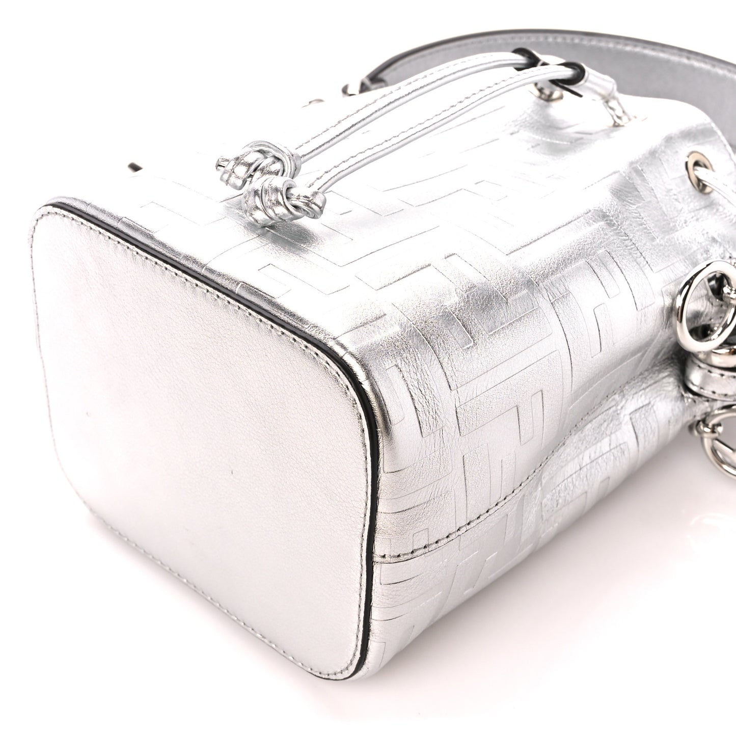 Metallic Vitello Liberty F is Fendi FF 1974 Embossed Mini Mon Tresor Bucket Bag Argento