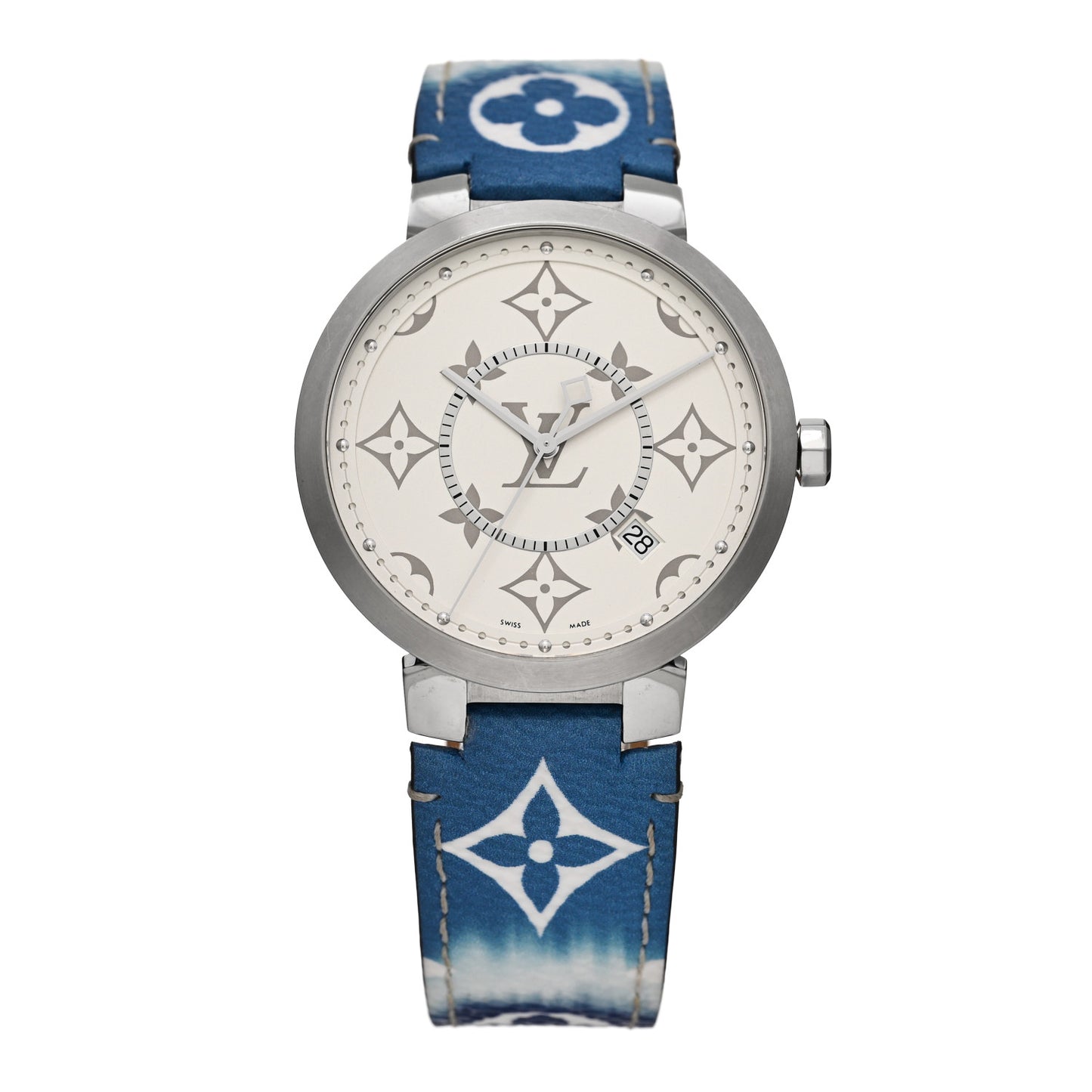 Stainless Steel Monogram 39mm Tambour Slim Quartz Watch Ombre Blue