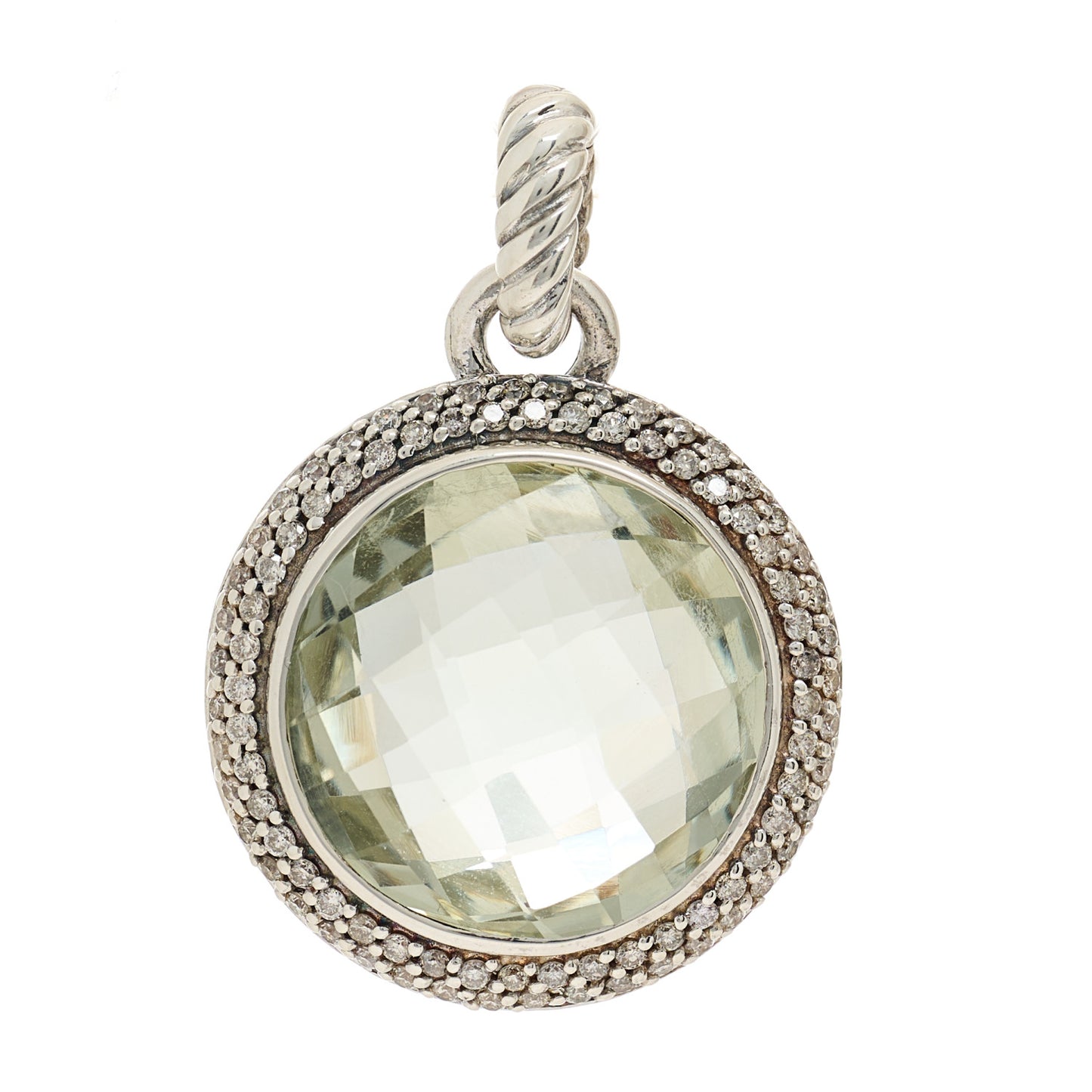 Sterling Silver Diamond Prasiolite 18mm Cerise Pendant
