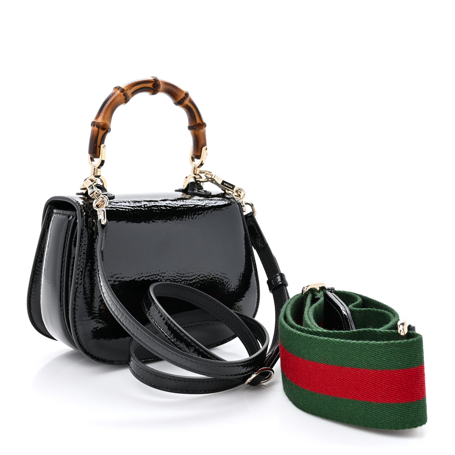 Gucci Patent Web MIni Bamboo 1947 Top Handle Bag Black 4 of 11