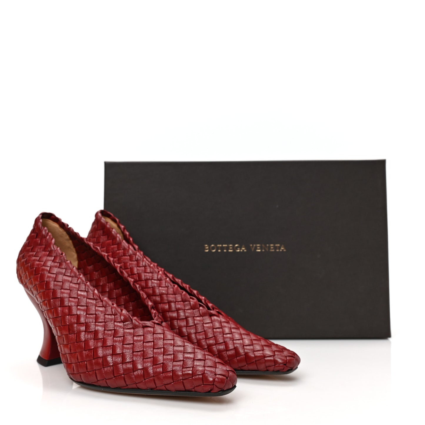 Nappa Intrecciato Almond 75mm Pumps 38 Burgundy