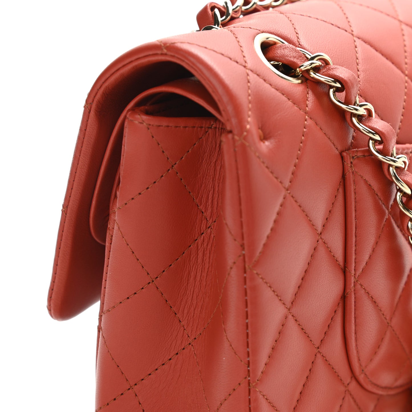 Lambskin Quilted Medium Double Flap Brown