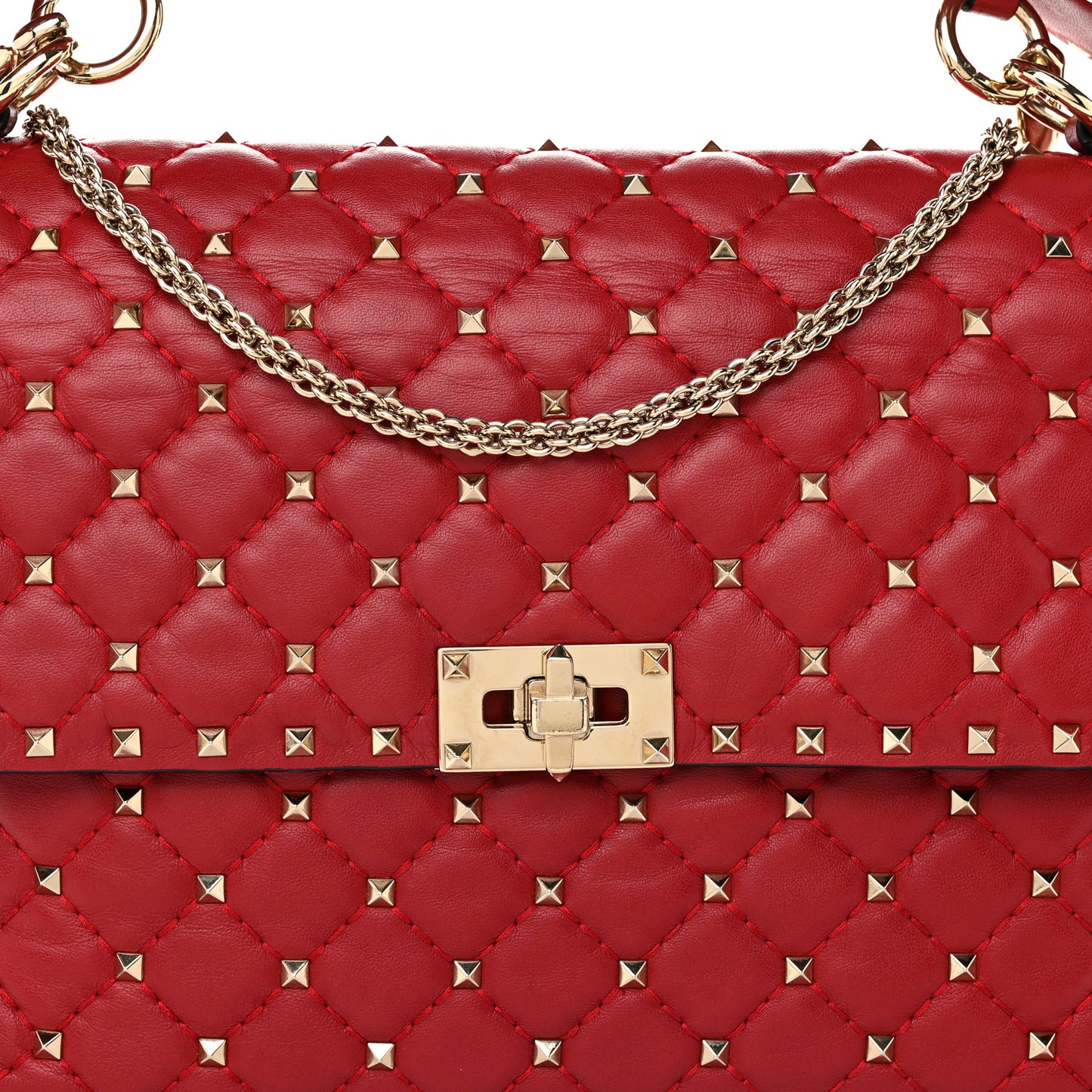 Nappa Large Rockstud Spike Shoulder Bag Rubino
