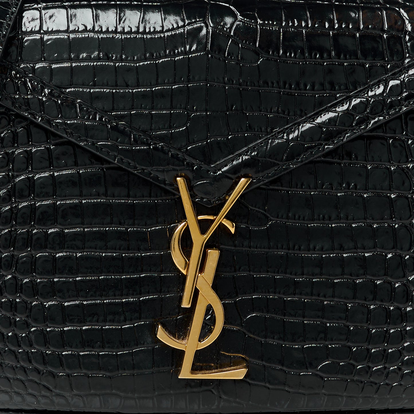 Calfskin Crocodile Embossed Mini Classic Monogram Cassandra Top Handle Black